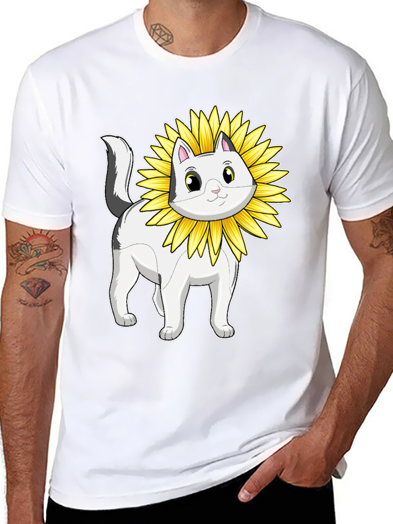 Cat Sunflower T-Shirt - Whimsical Graphic Tee