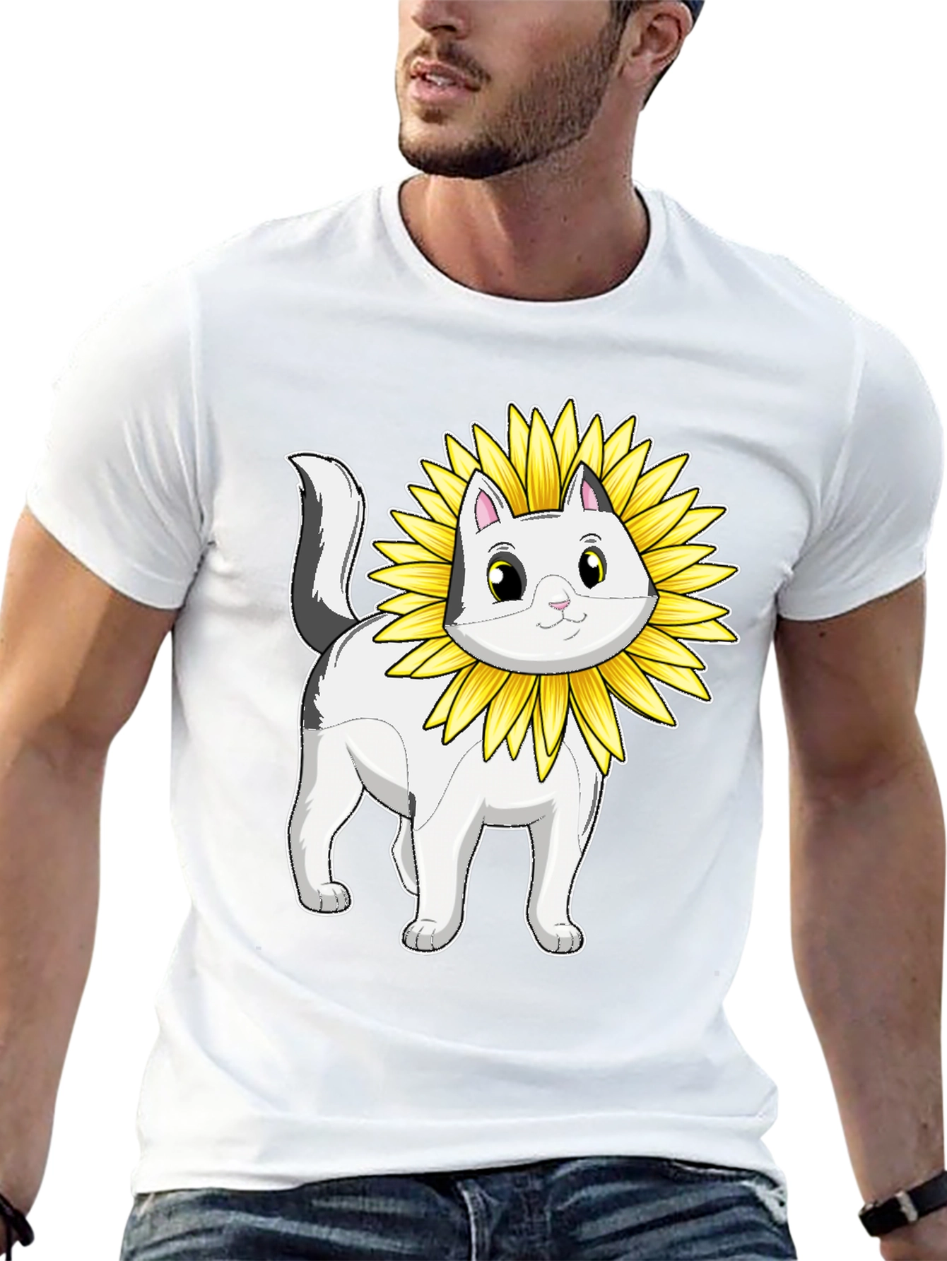 Cat Sunflower T-Shirt - Whimsical Graphic Tee