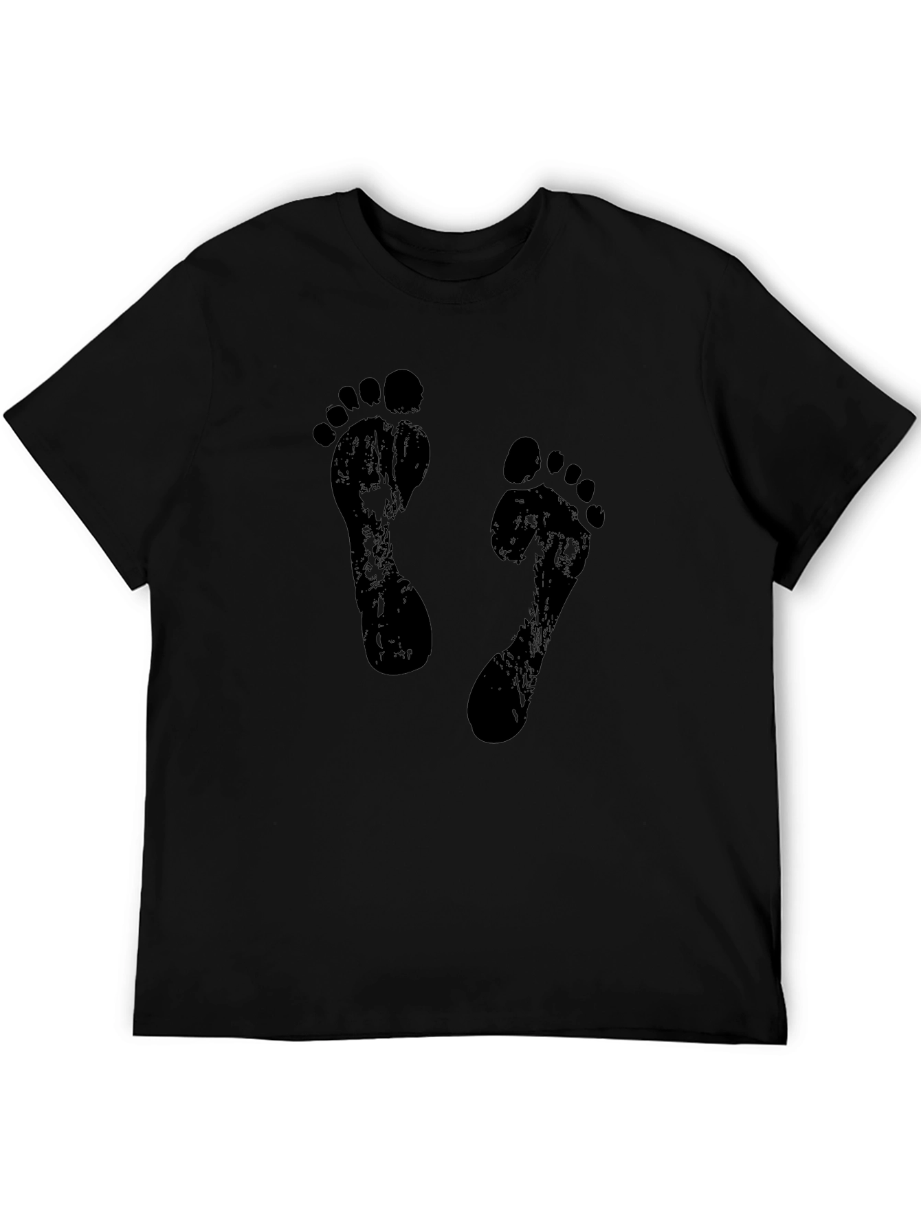 Barefoot Print Graphic Tee - Casual Black Shirt
