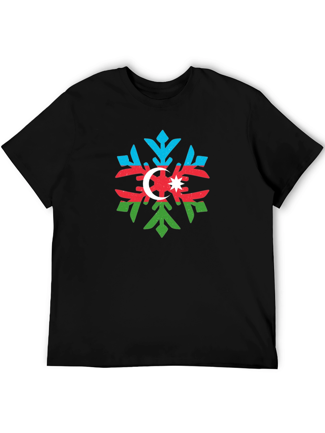 Azerbaijan Flag Snowflake Black T-Shirt