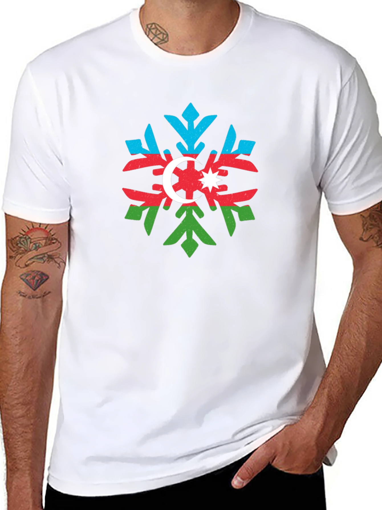 Azerbaijan Flag Snowflake Black T-Shirt