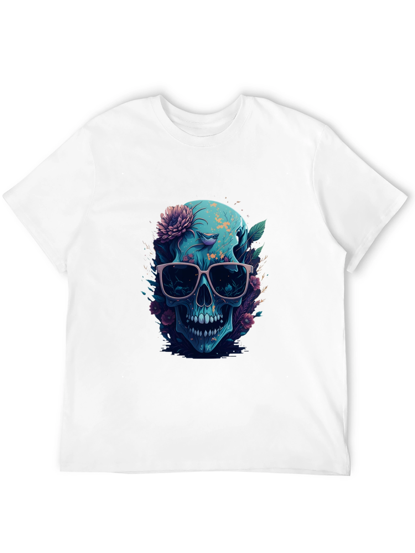Floral Skull Graphic Tee - Mens Black T-Shirt