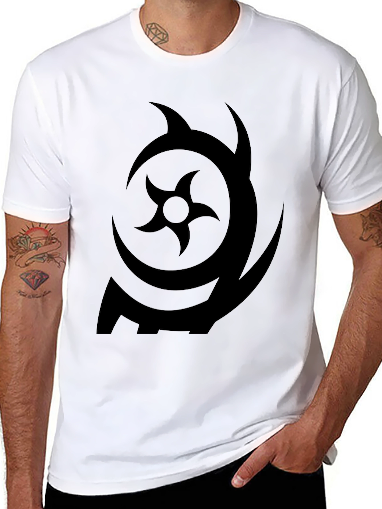 Symbol Print Black Crew Neck T-Shirt
