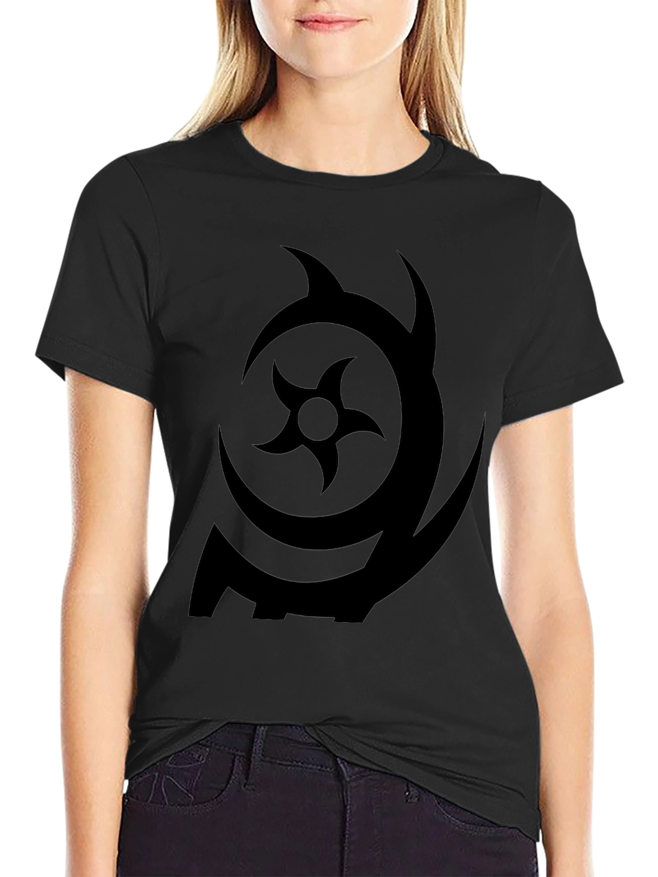 Symbol Print Black Crew Neck T-Shirt