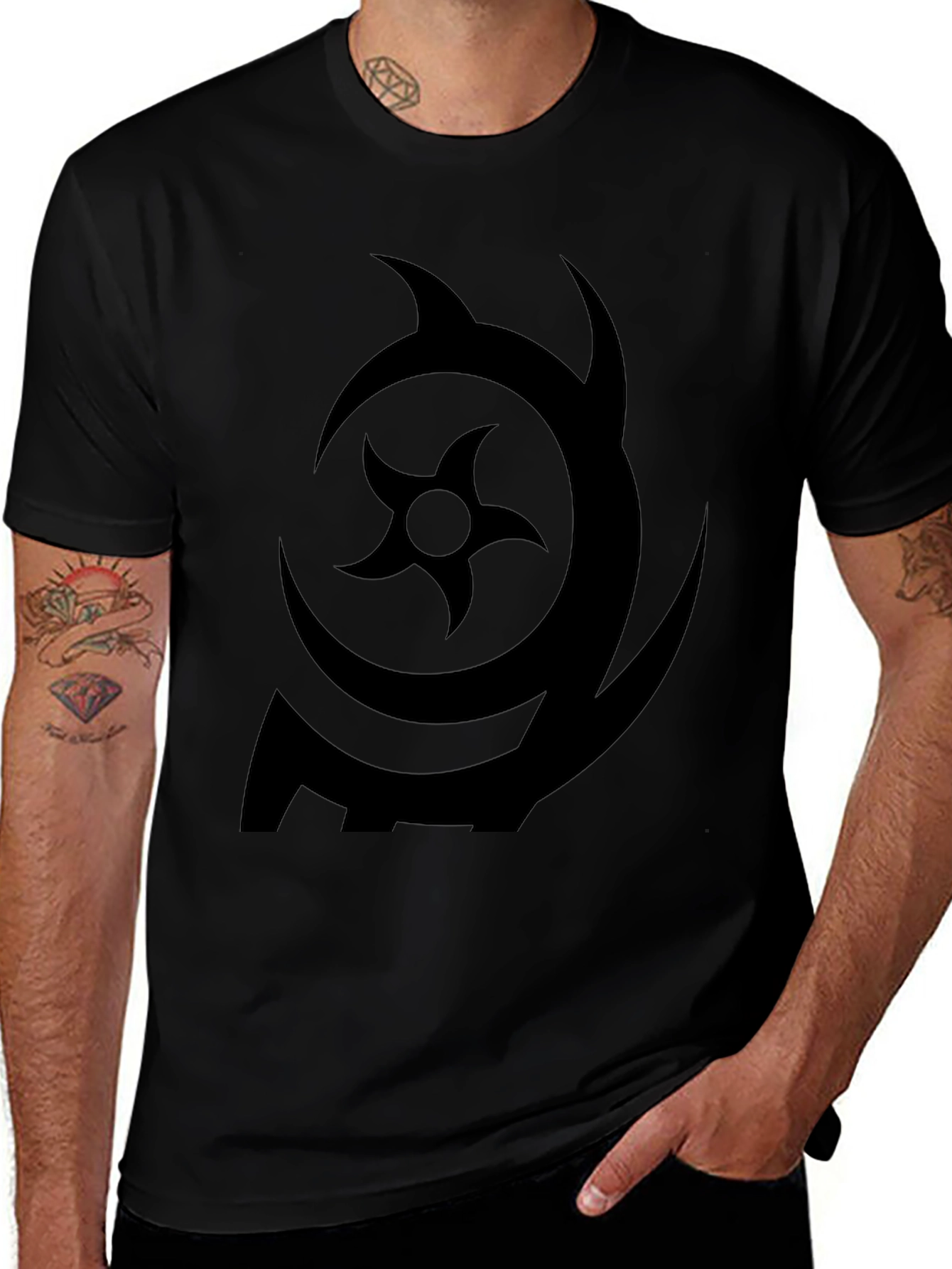 Symbol Print Black Crew Neck T-Shirt