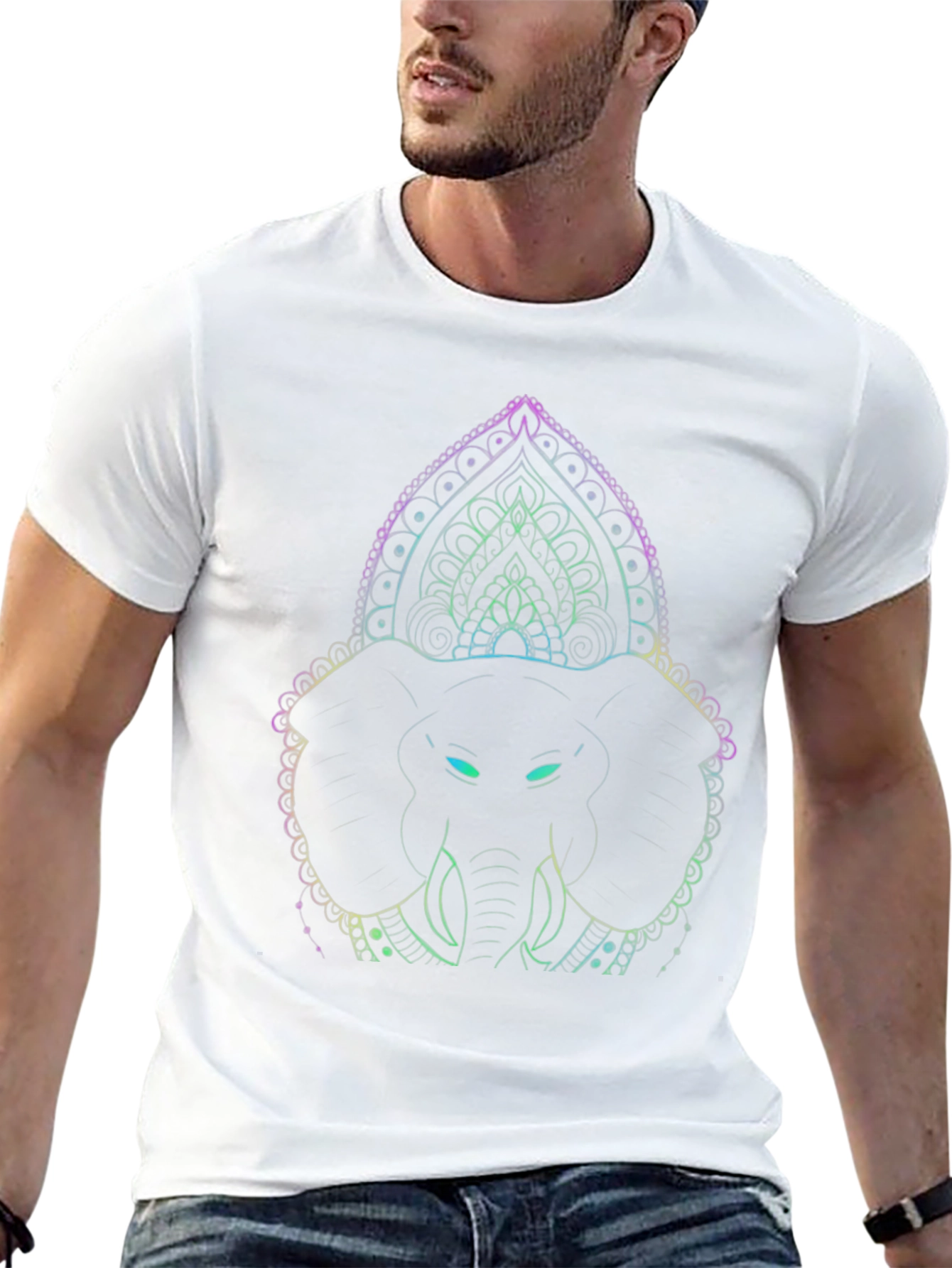 Elephant Mandala Graphic Tee - Black Cotton Shirt