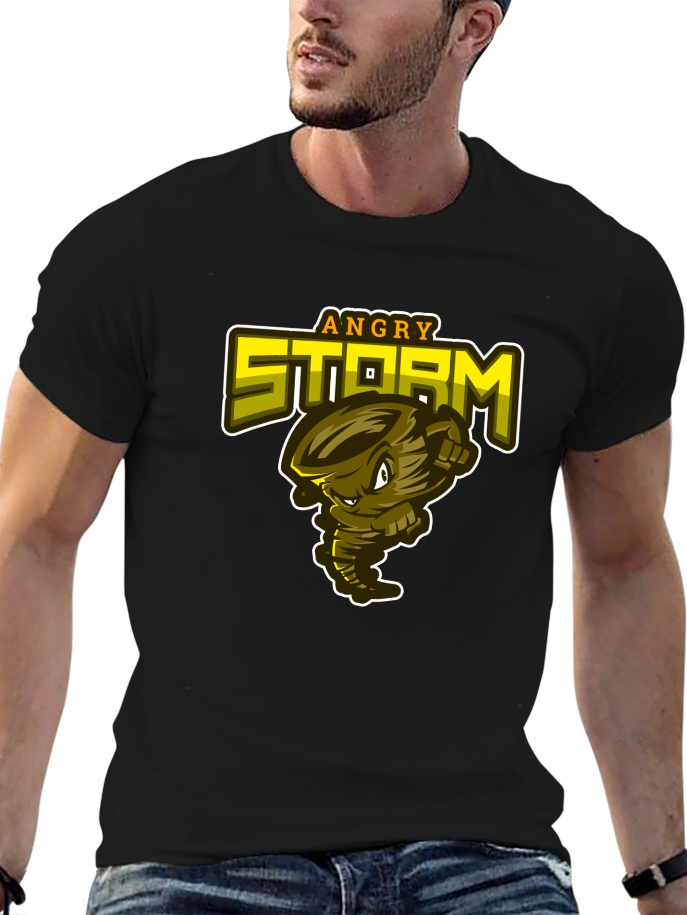 Angry Storm Graphic Print Mens Black T-Shirt
