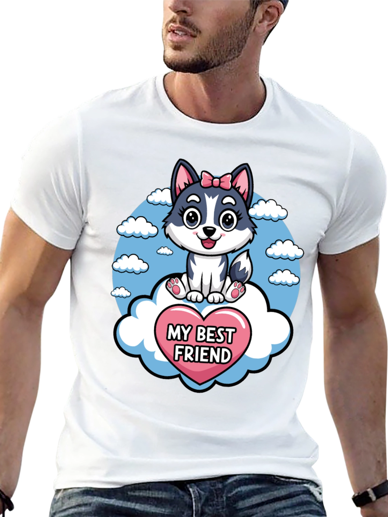 My Best Friend Husky Dog Cartoon T-Shirt