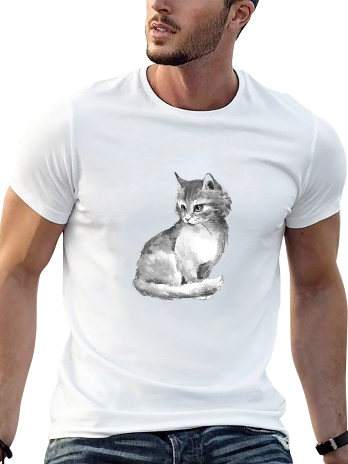 Cat Portrait Graphic Tee - Black Unisex T-Shirt