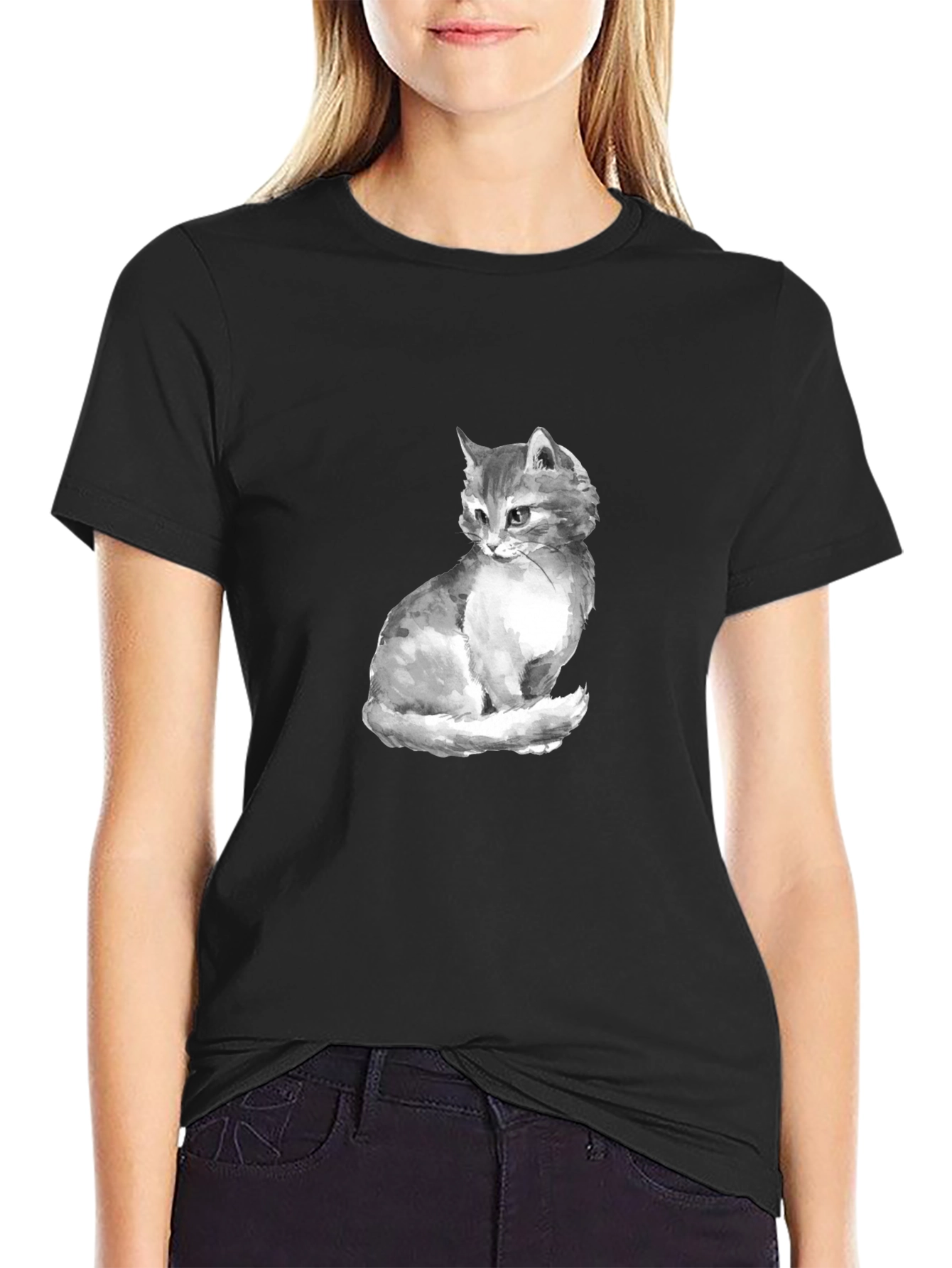 Cat Portrait Graphic Tee - Black Unisex T-Shirt