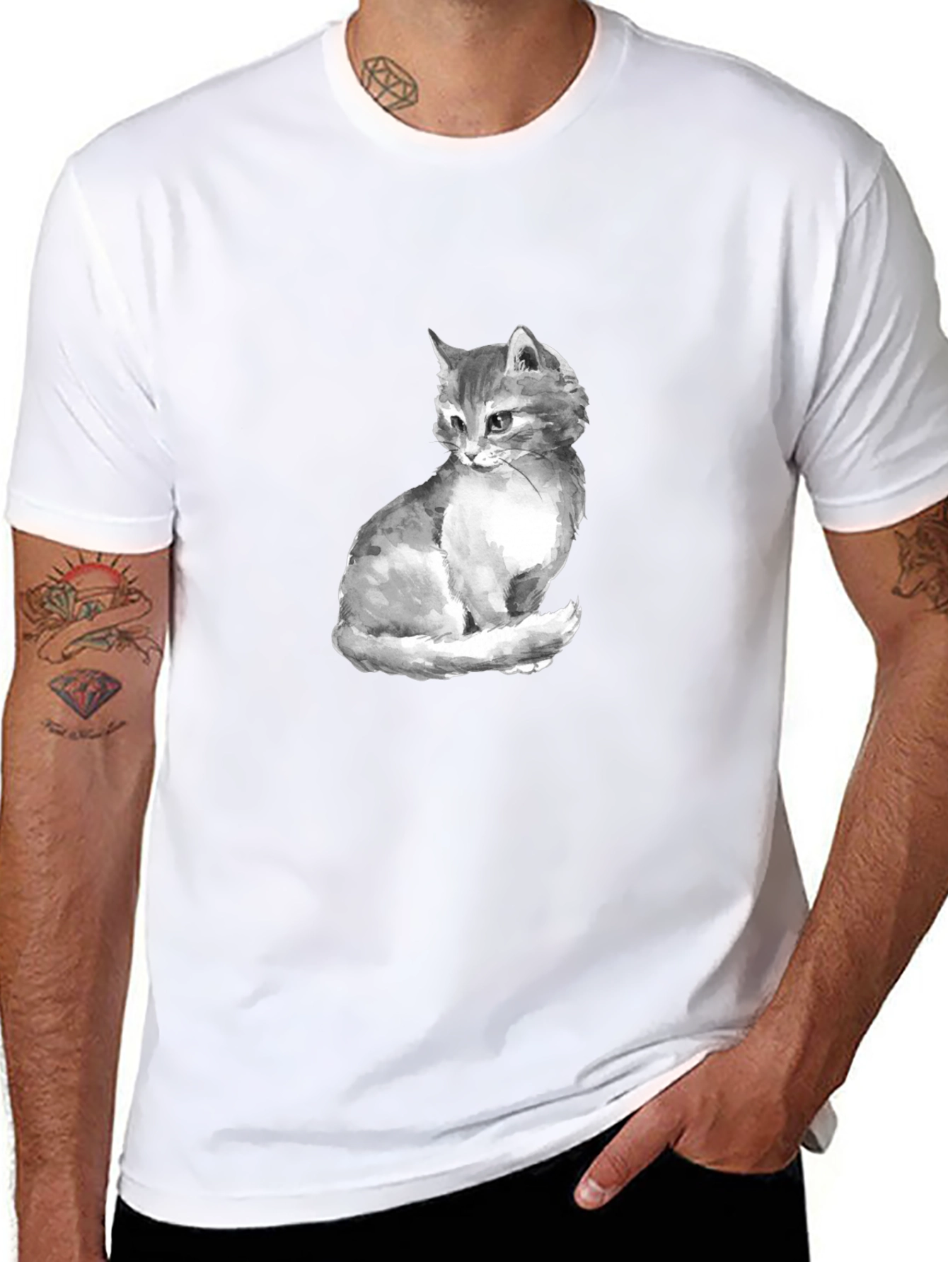 Cat Portrait Graphic Tee - Black Unisex T-Shirt