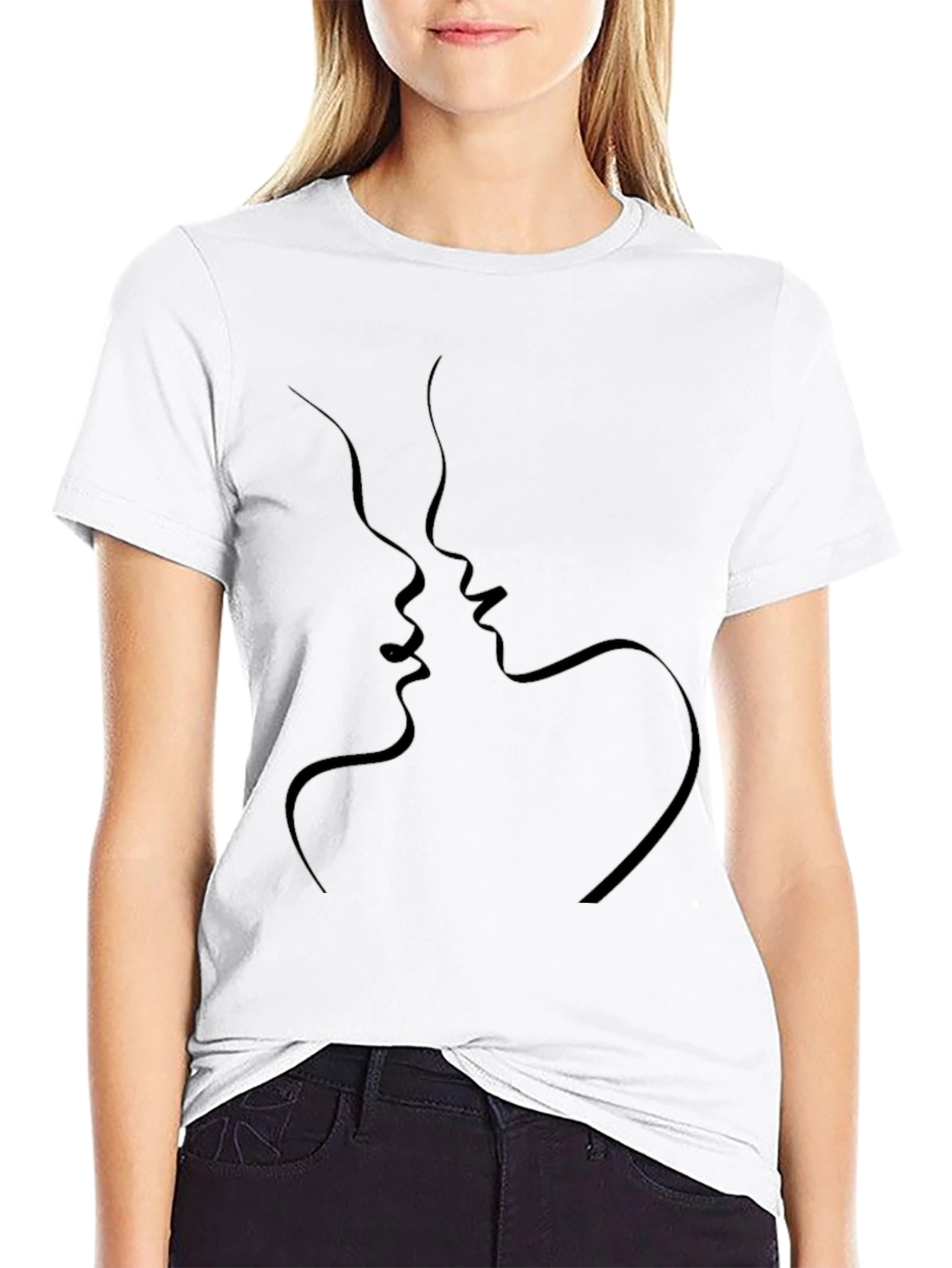 Minimalist Kissing Faces Black T-Shirt