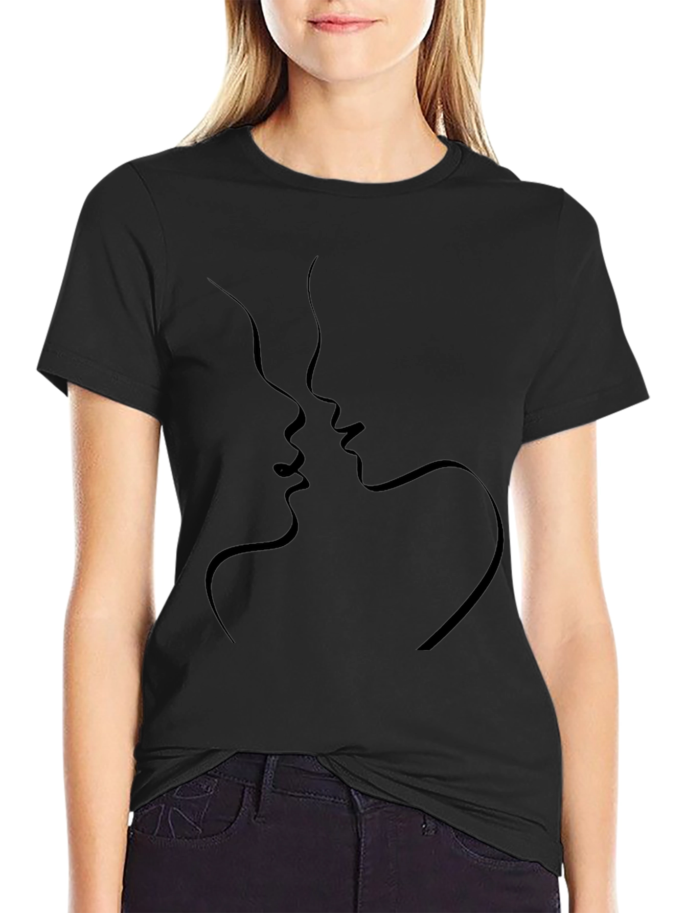 Minimalist Kissing Faces Black T-Shirt