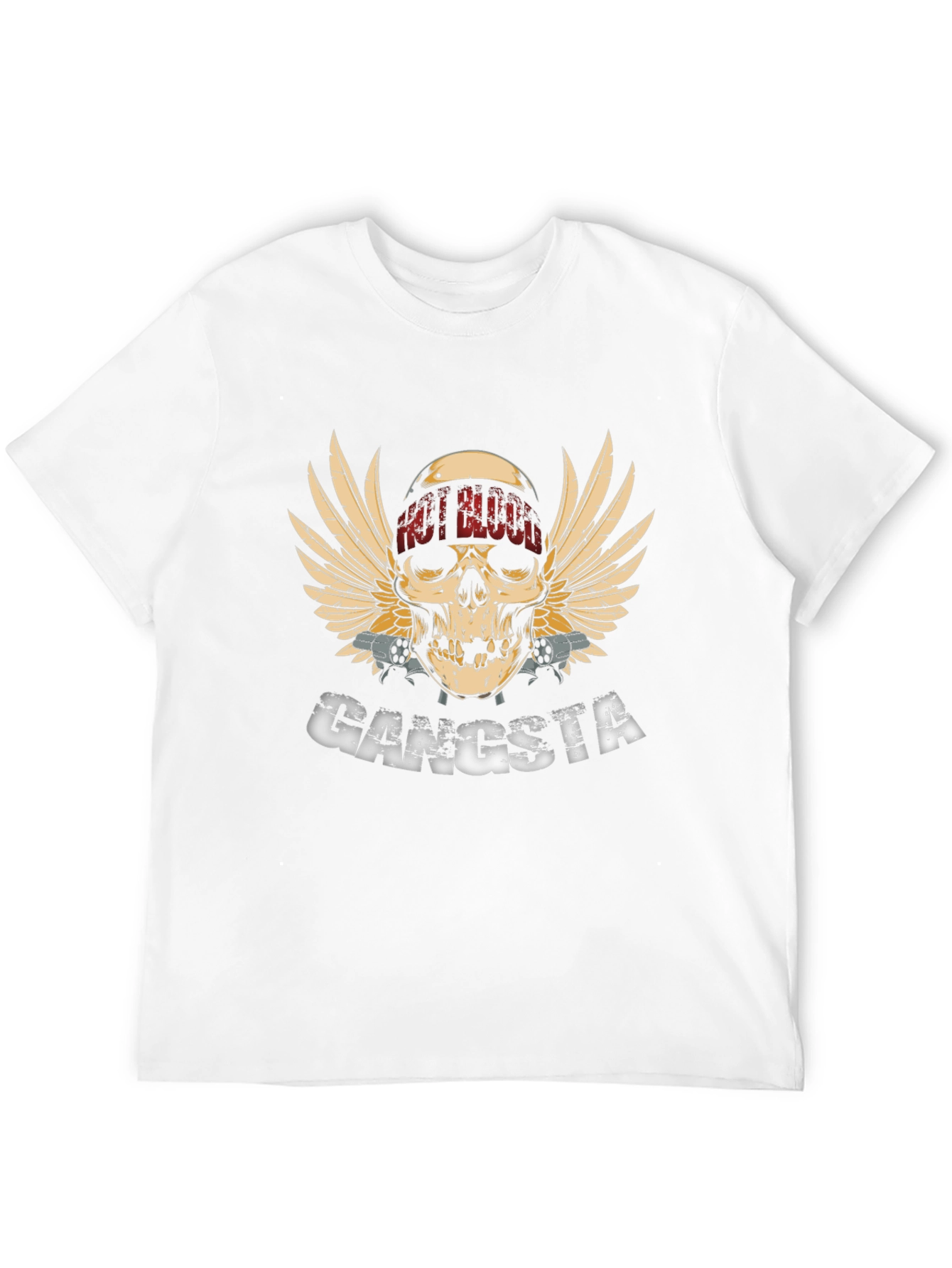 Gangsta Skull Wings Graphic Black T-Shirt