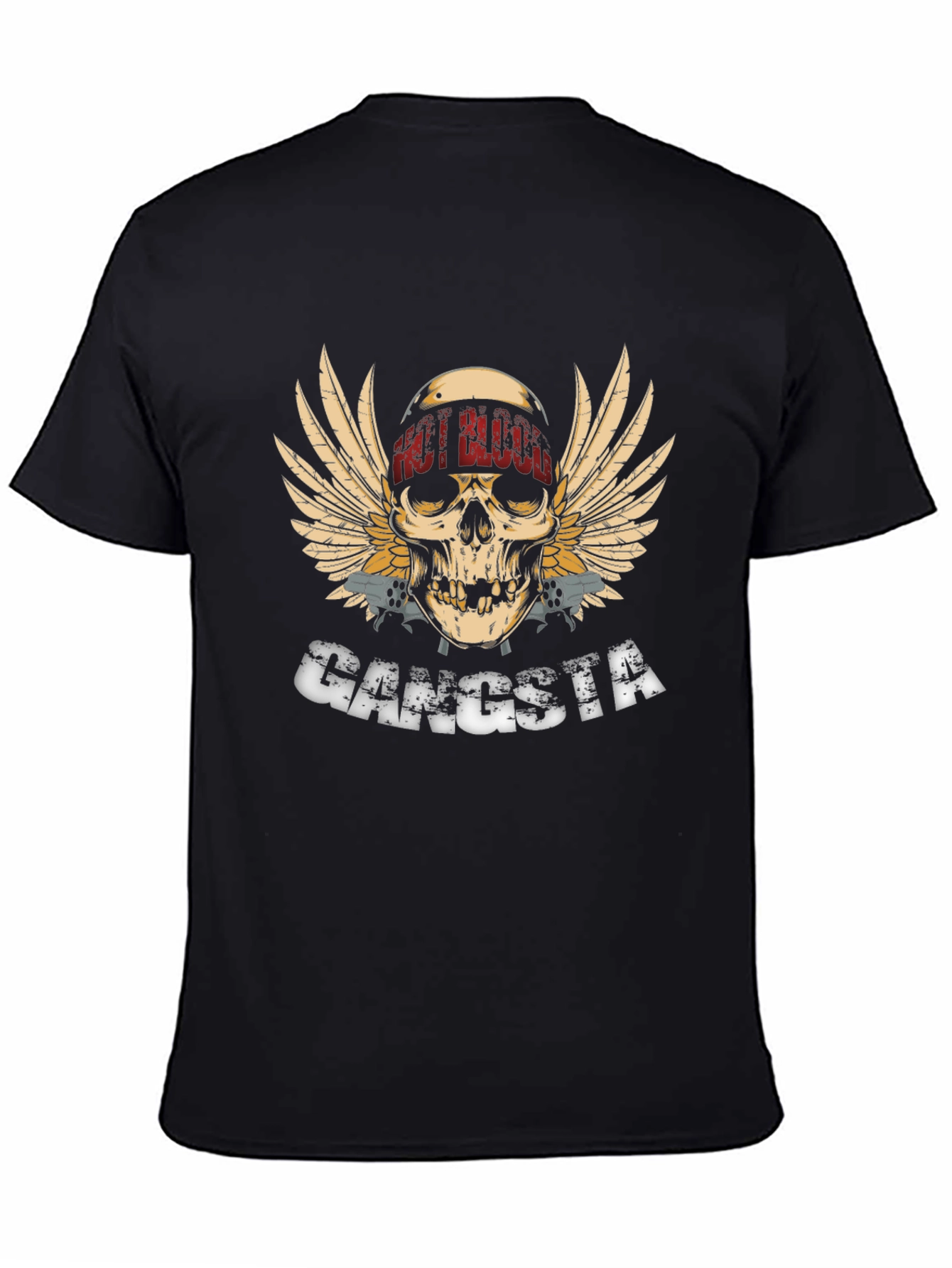 Gangsta Skull Wings Graphic Black T-Shirt