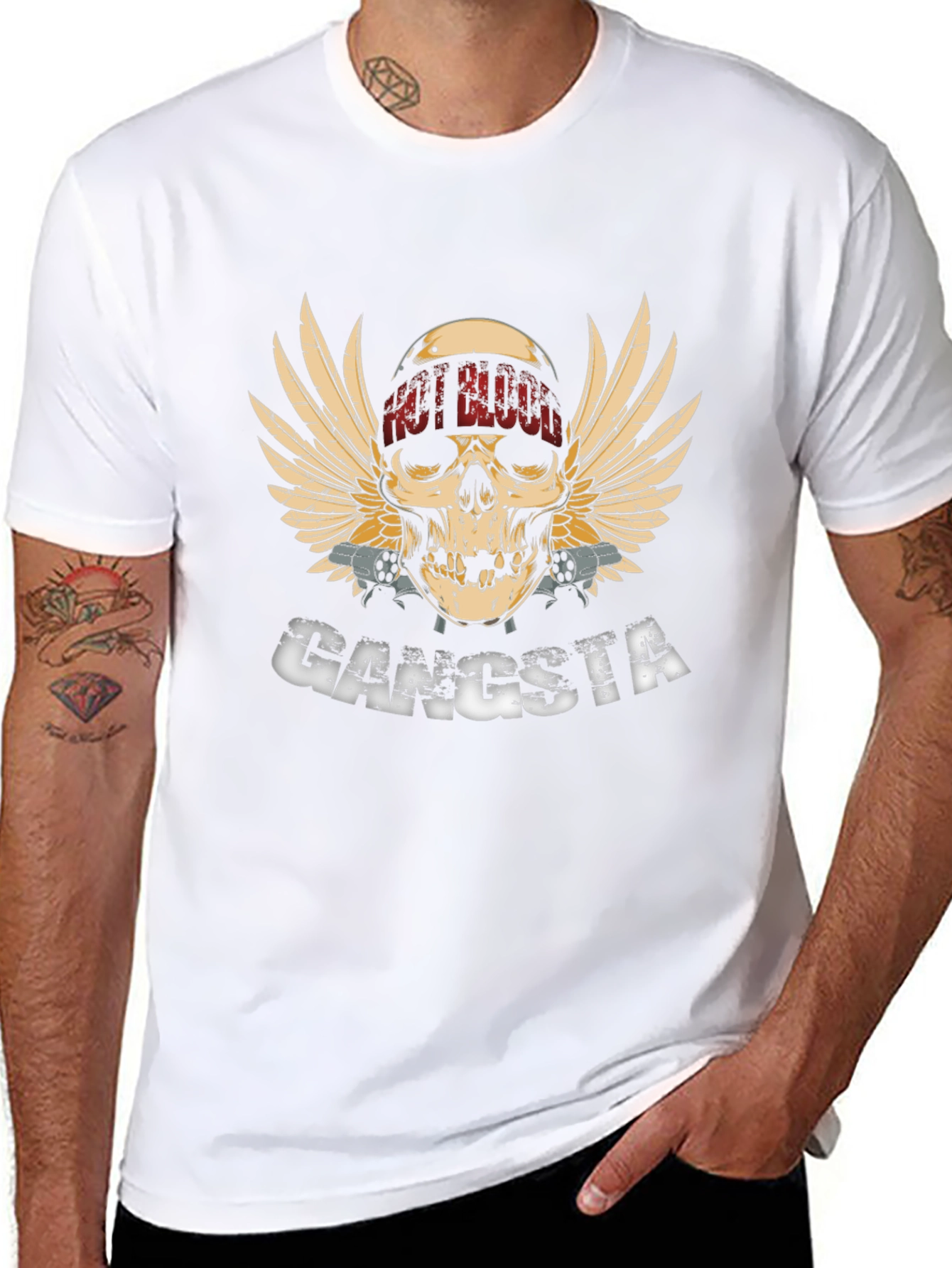Gangsta Skull Wings Graphic Black T-Shirt