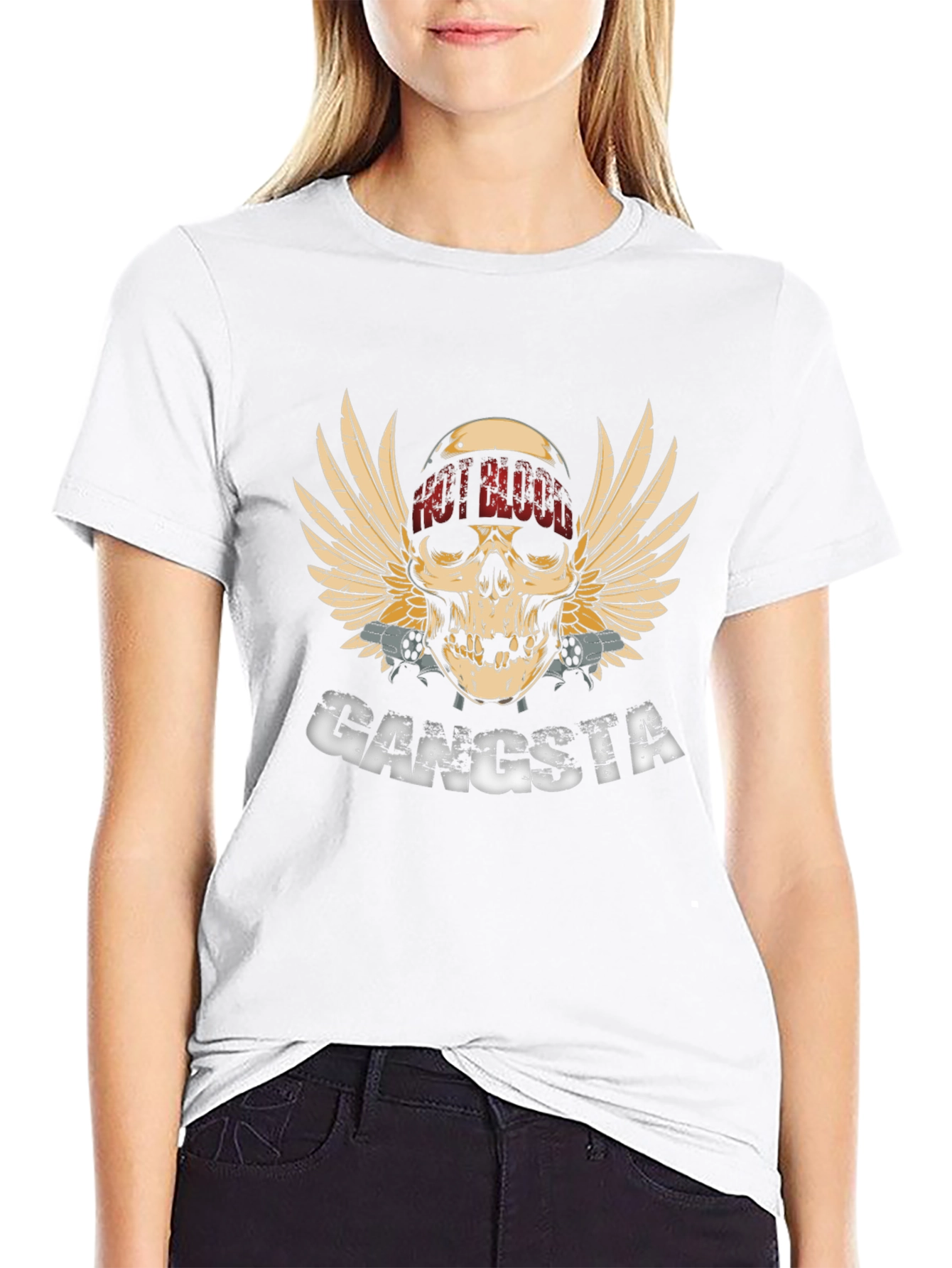 Gangsta Skull Wings Graphic Black T-Shirt
