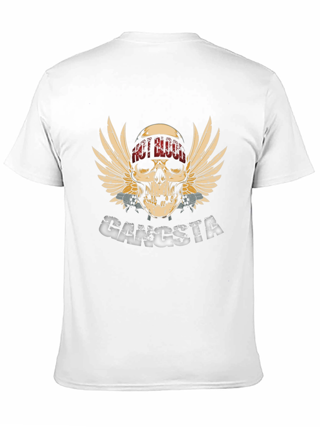 Gangsta Skull Wings Graphic Black T-Shirt