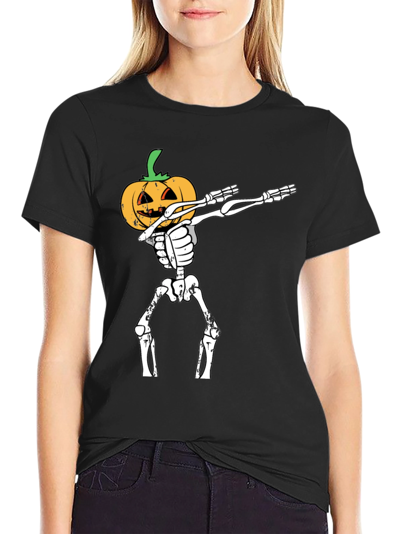 Halloween Pumpkin Skeleton Dab T-Shirt