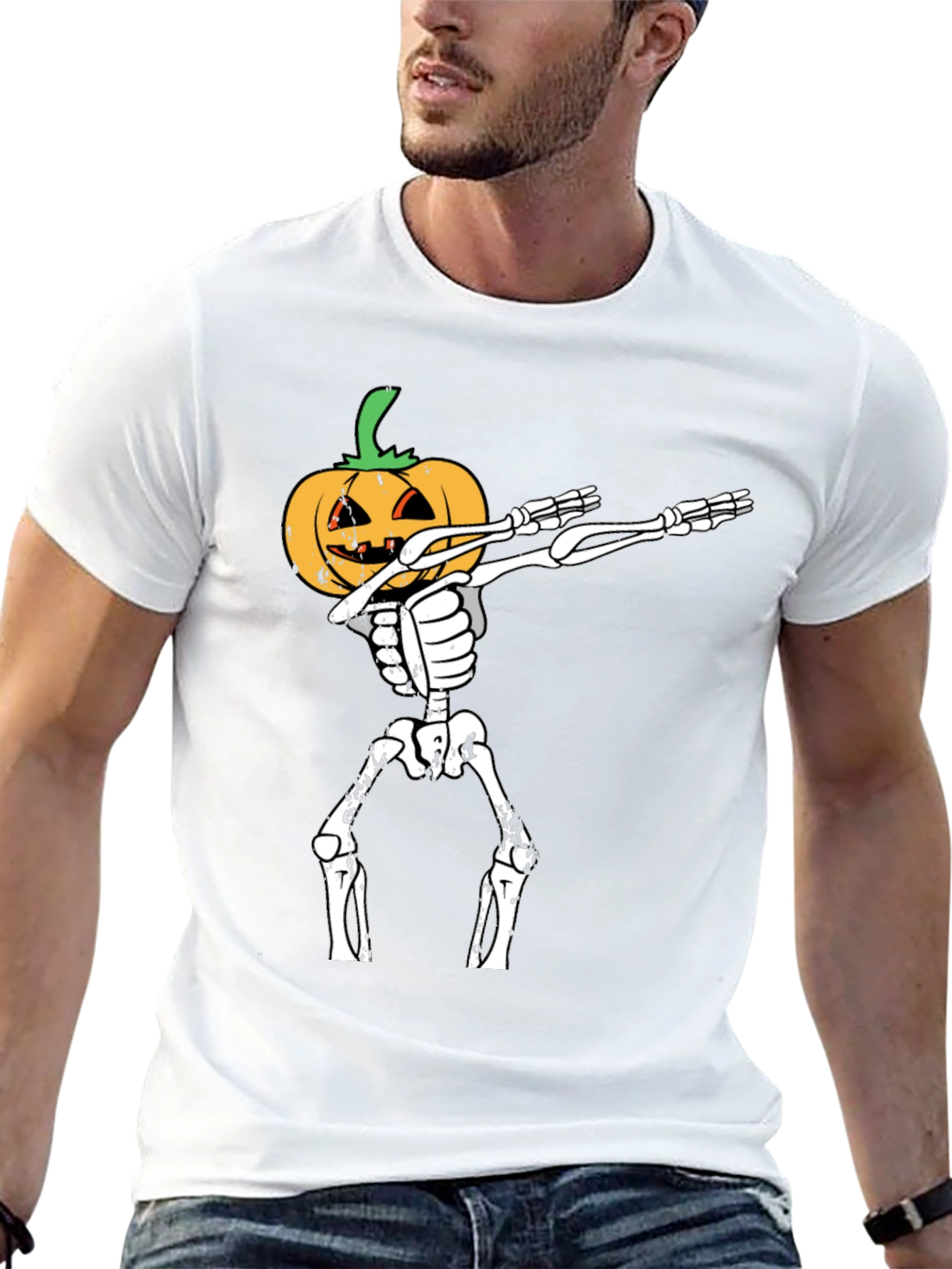 Halloween Pumpkin Skeleton Dab T-Shirt