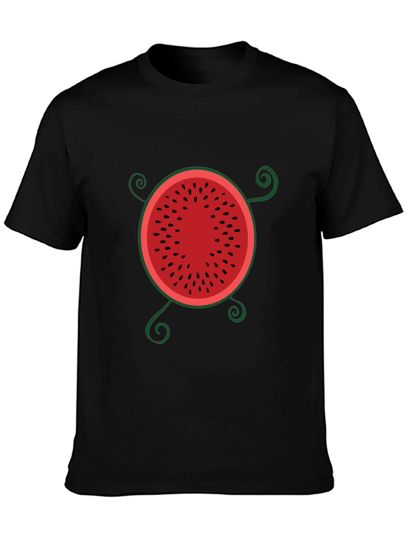 Whimsical Watermelon Graphic Tee - Black Cotton T-Shirt