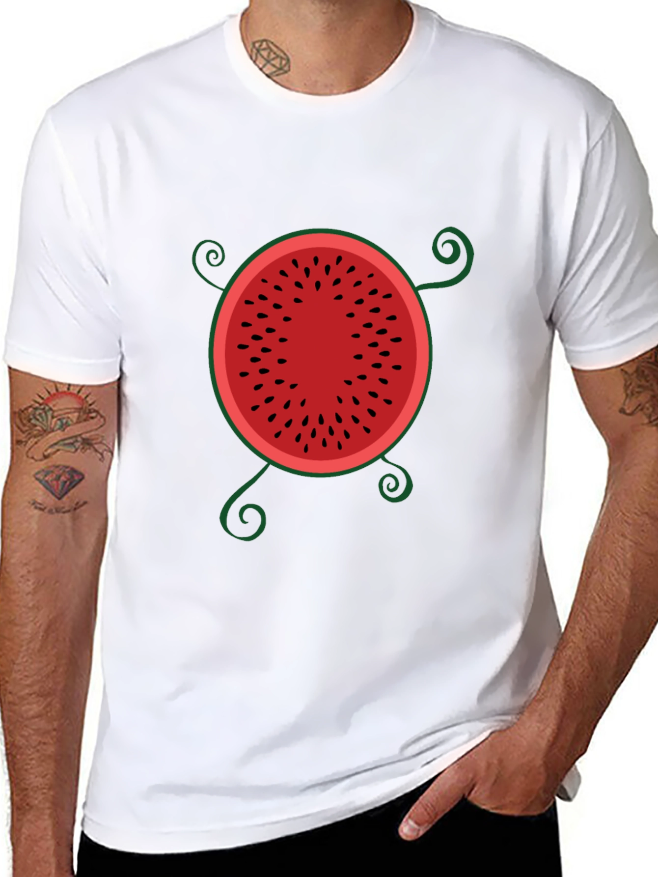 Whimsical Watermelon Graphic Tee - Black Cotton T-Shirt