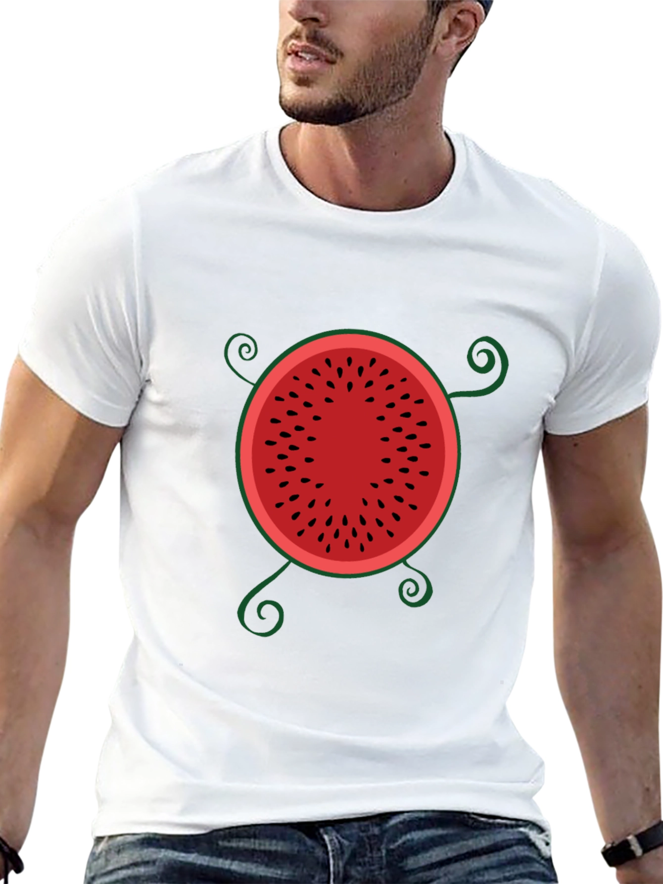 Whimsical Watermelon Graphic Tee - Black Cotton T-Shirt