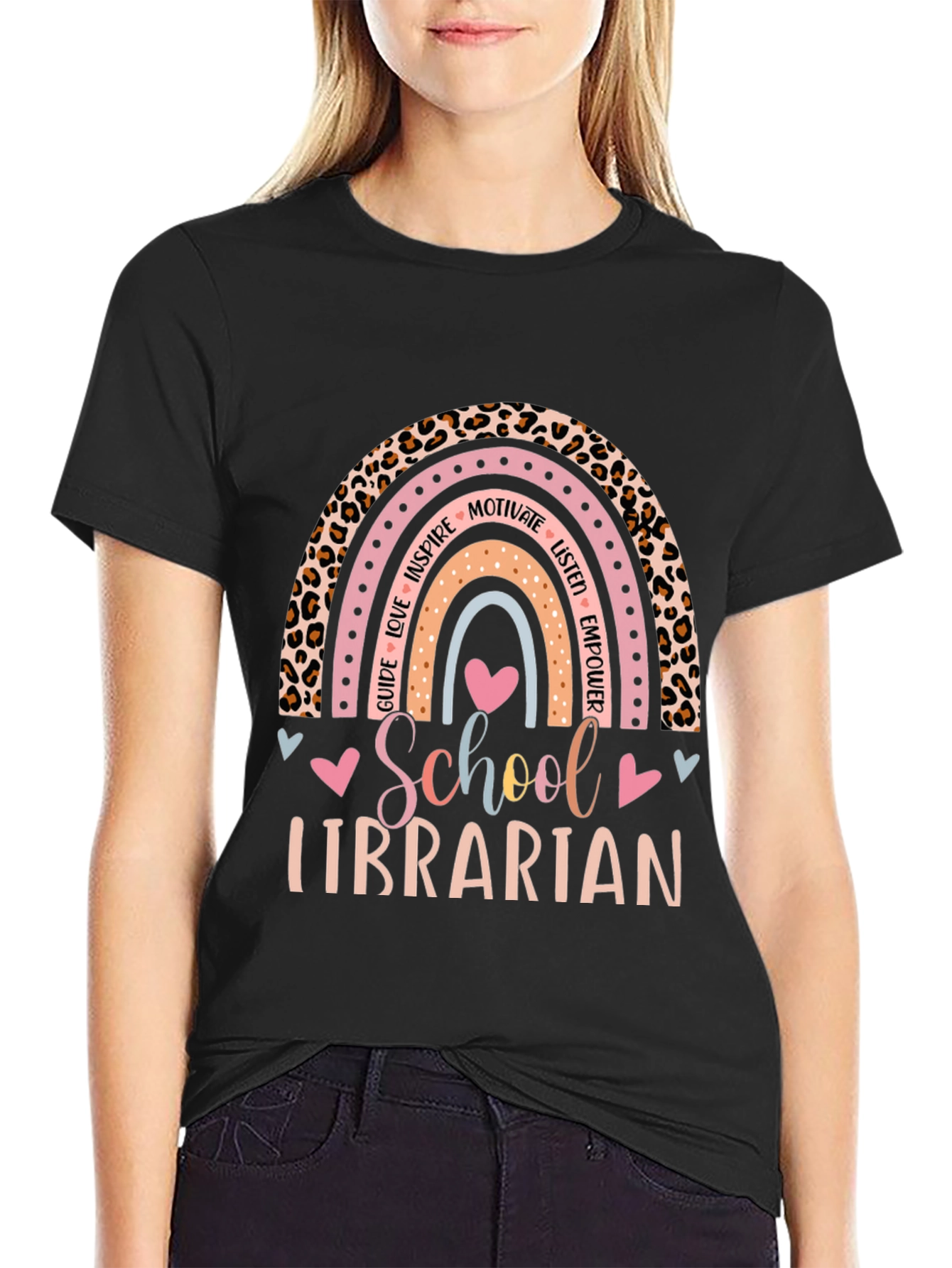 School Librarian Rainbow Leopard Print T-Shirt