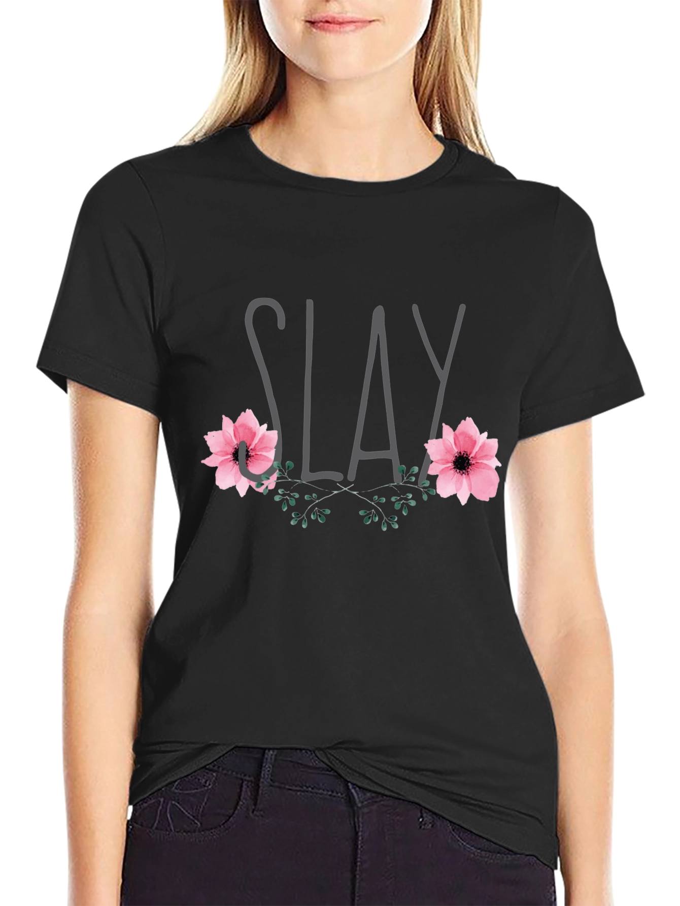 Slay Floral Graphic Tee - Trendy Casual Shirt