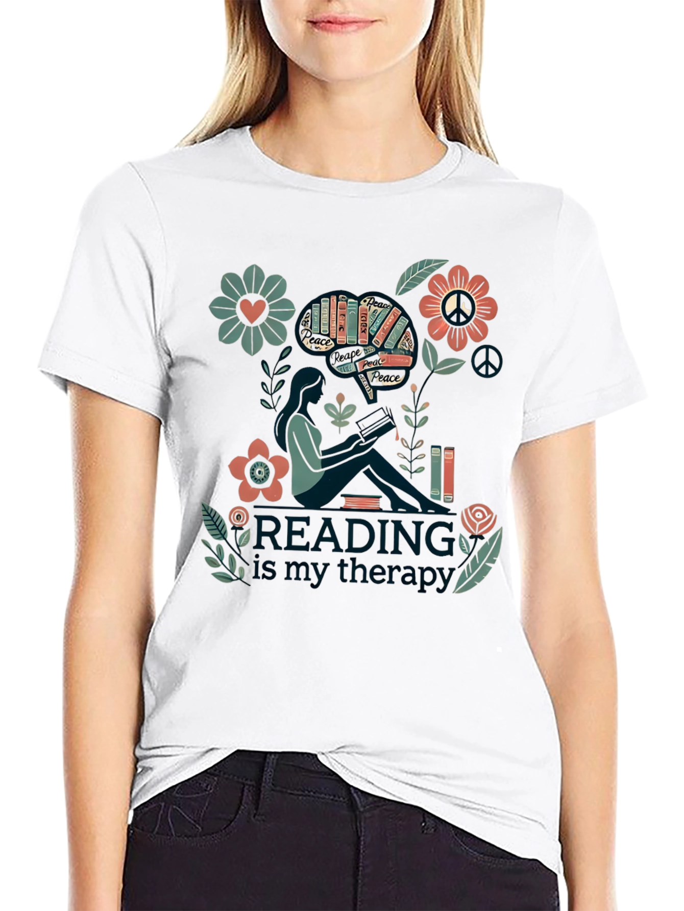 Reading is My Therapy Graphic Tee - Black