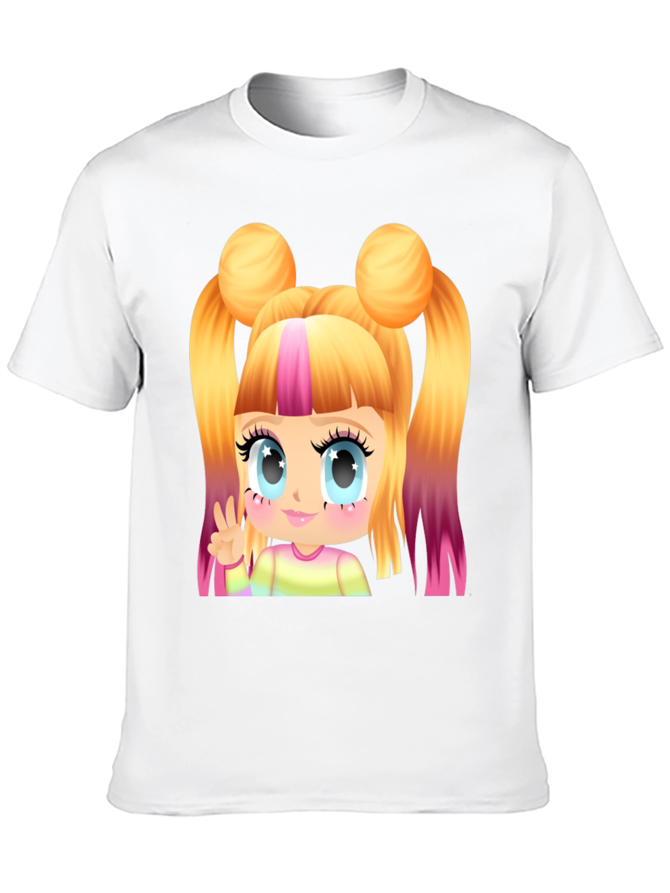 Kawaii Anime Girl Graphic Tee - Black Cotton