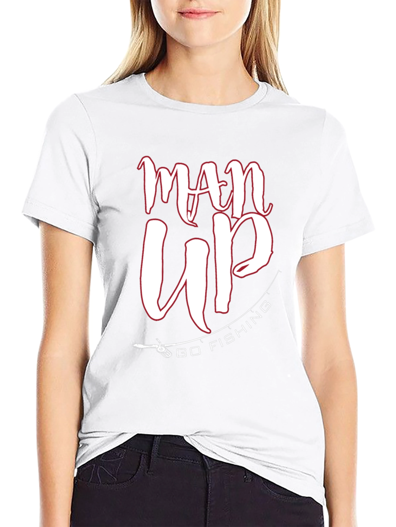 Man Up Go Fishing Black Graphic Tee