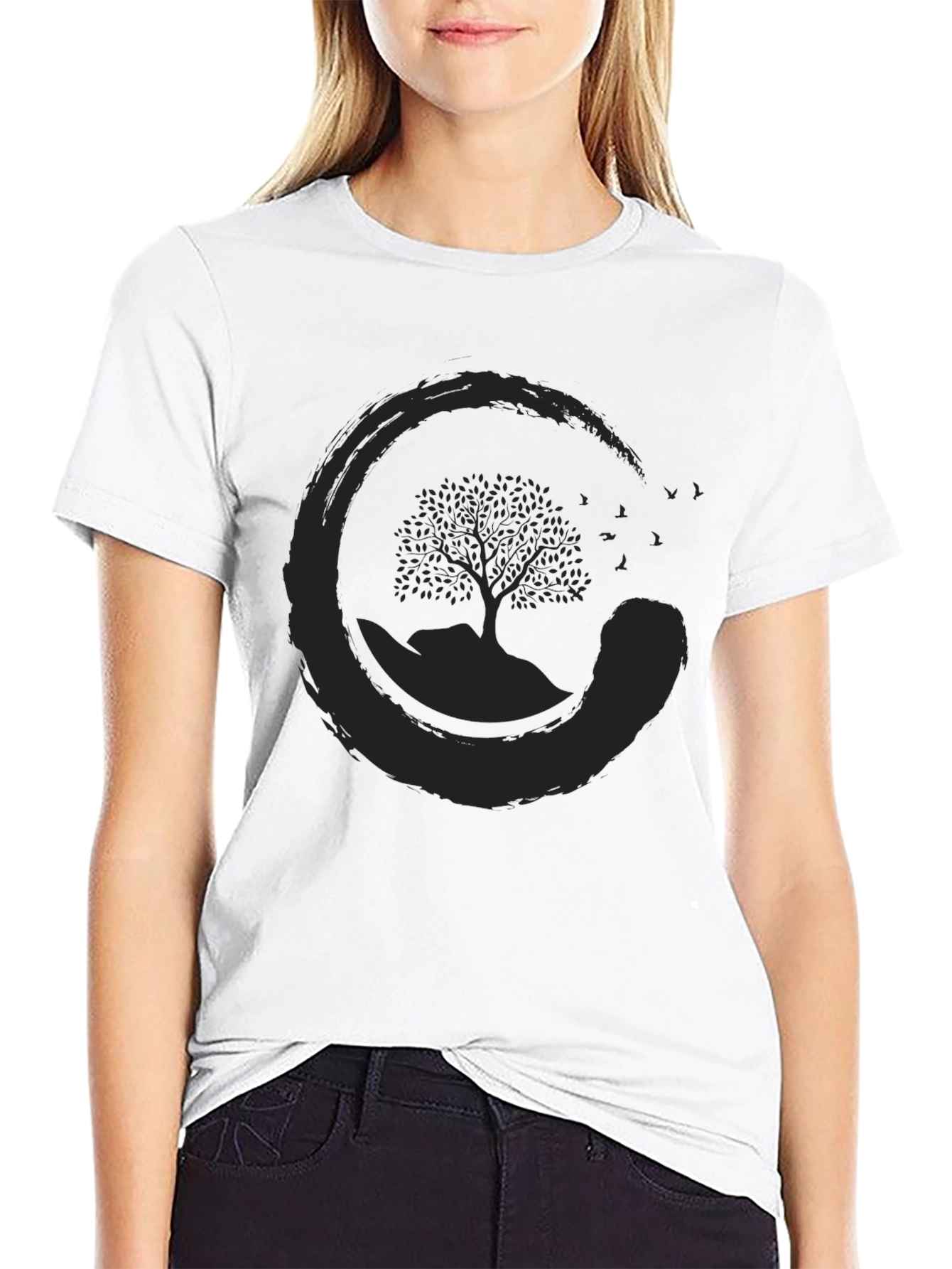 Zen Circle Tree Graphic Tee - Black
