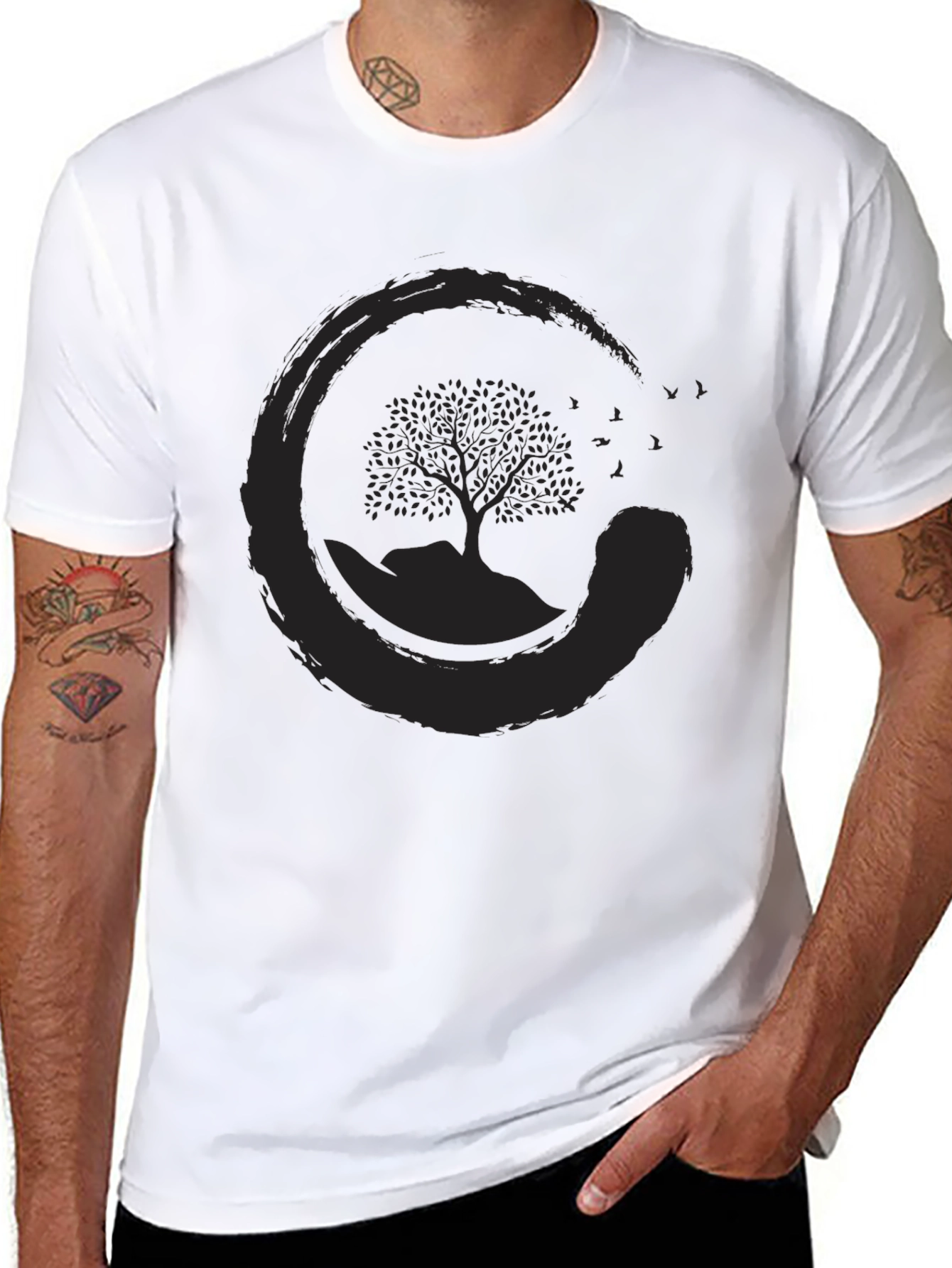 Zen Circle Tree Graphic Tee - Black
