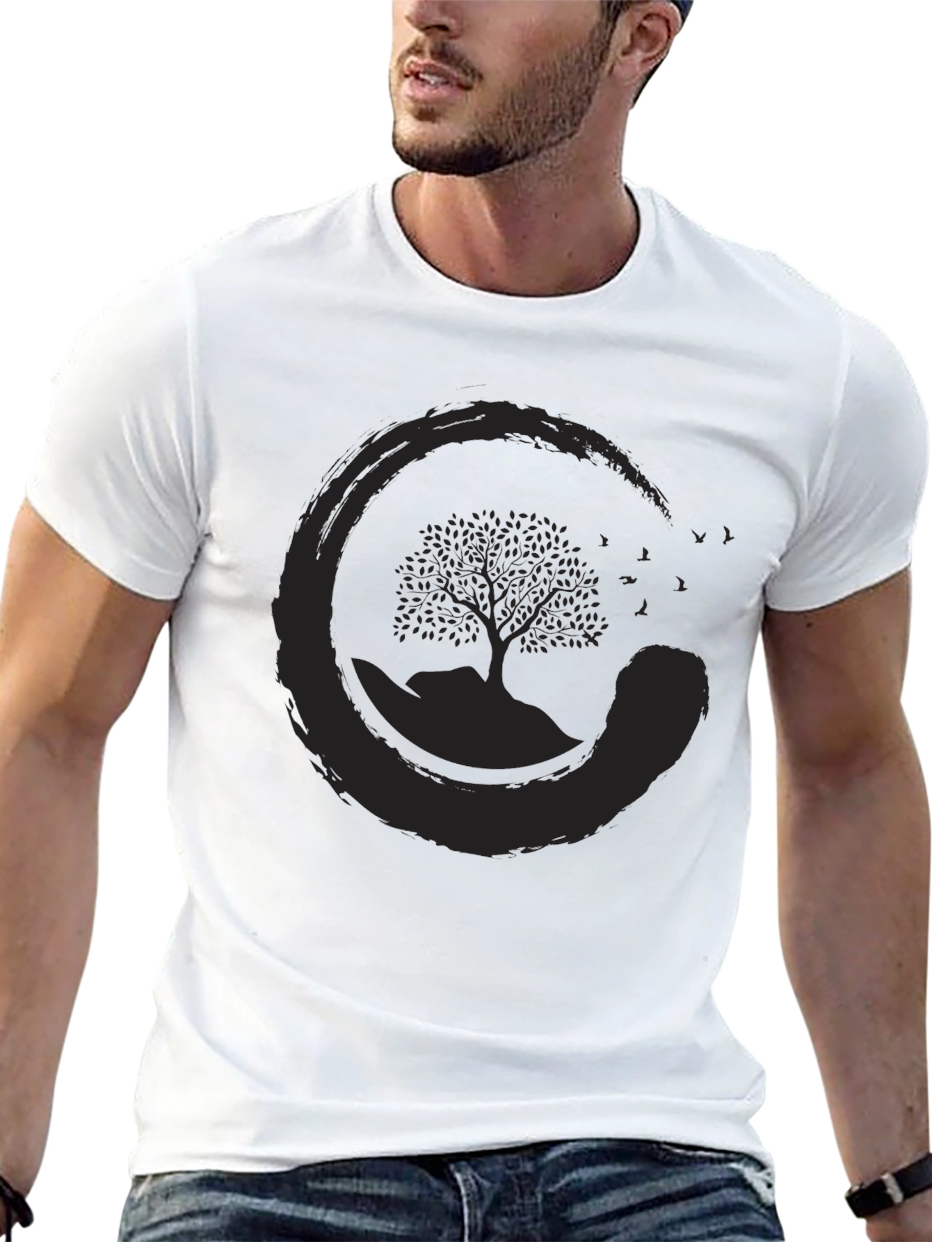 Zen Circle Tree Graphic Tee - Black