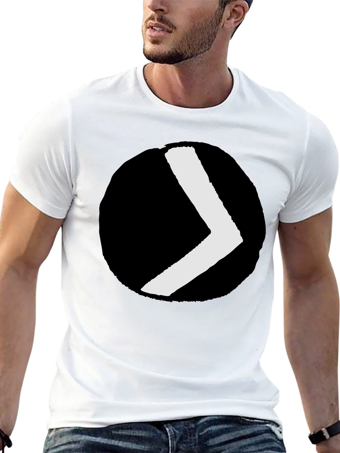 Black Tee with Minimalist Chevron Circle Graphic