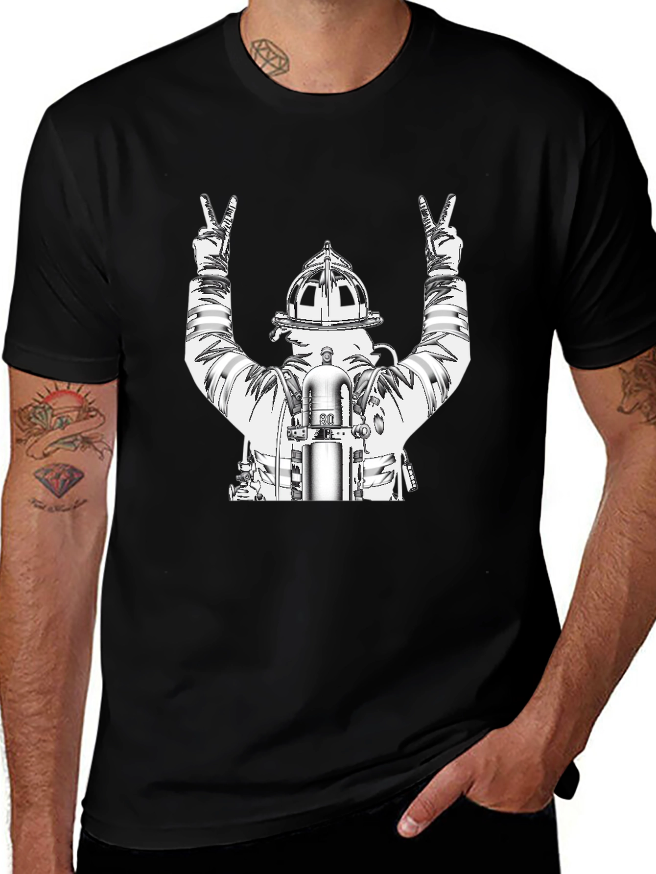 Firefighter Peace Sign Graphic T-Shirt