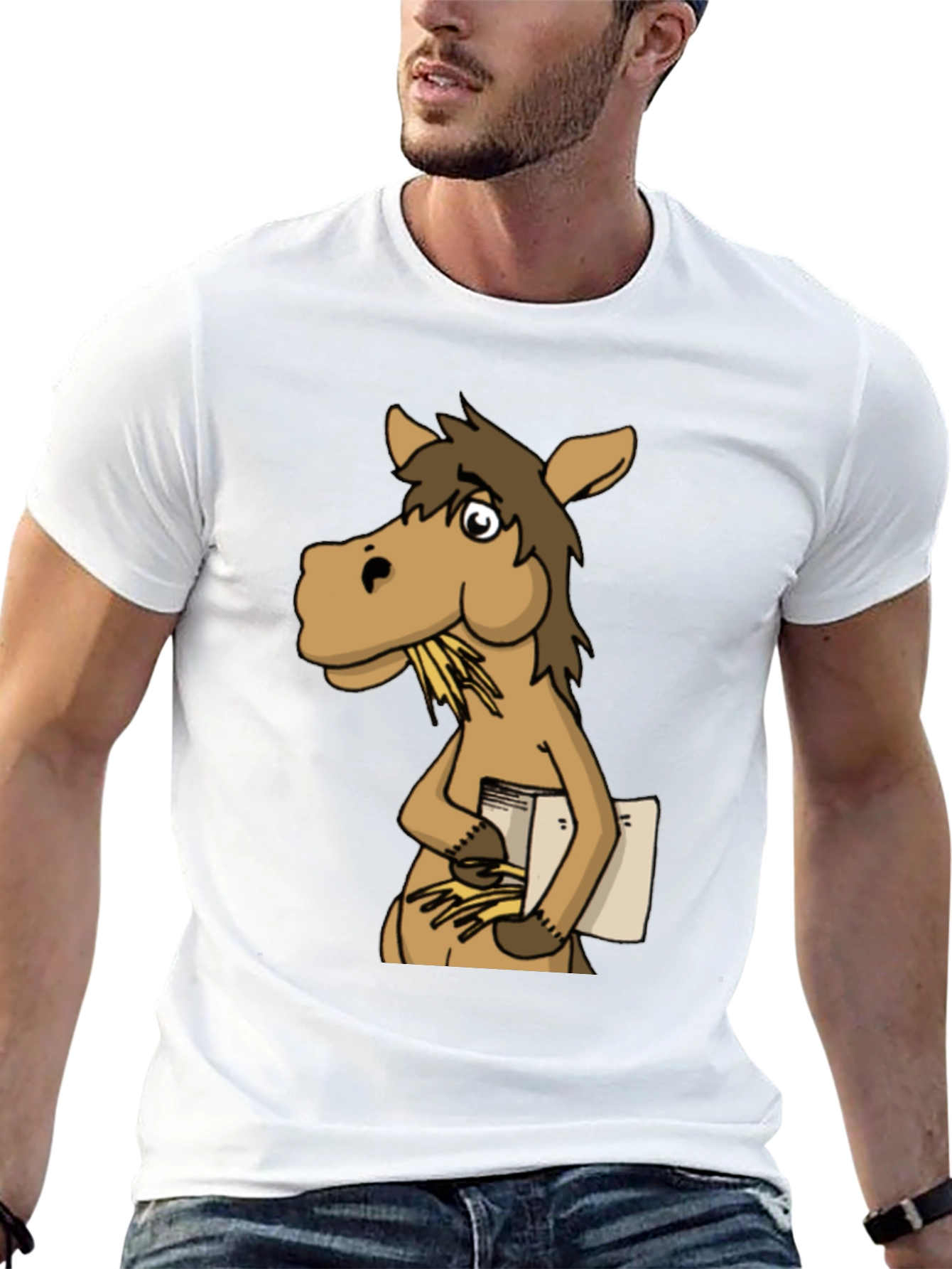 Funny Horse Reading Book Black T-Shirt