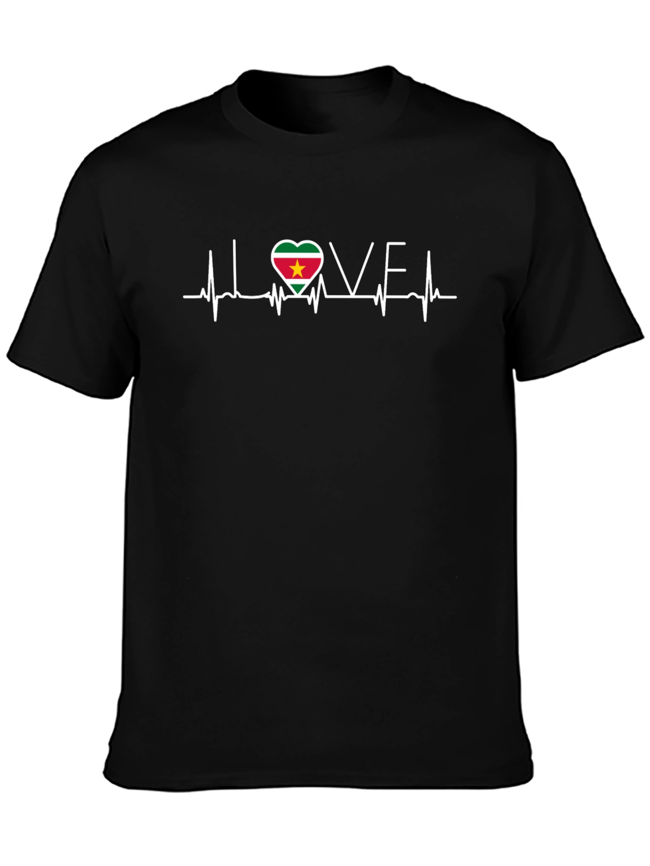 Suriname Flag Heartbeat Love Black T-Shirt
