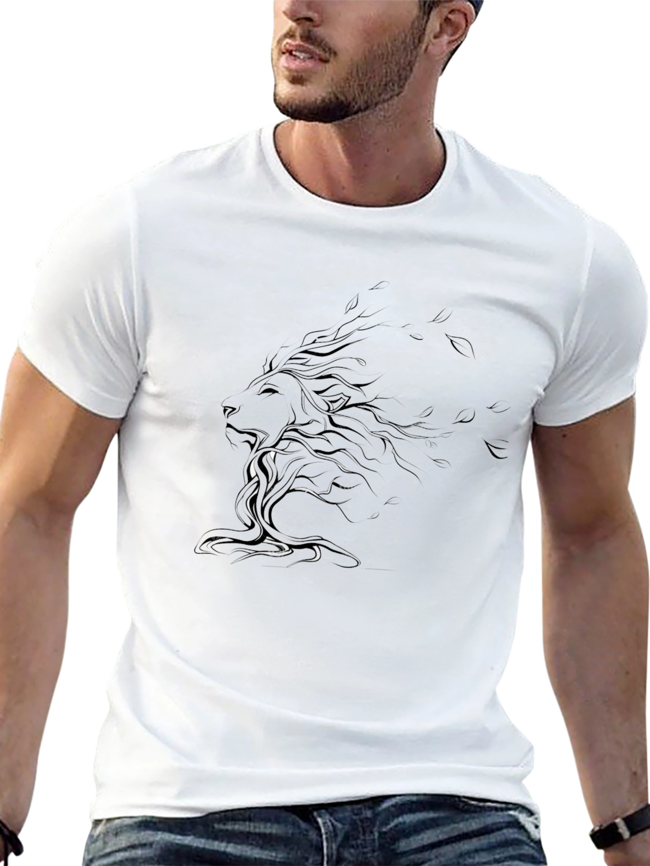 Stylized Lion Graphic Black T-Shirt