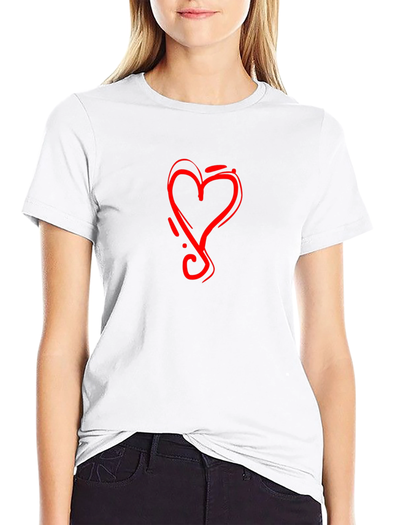 Black Tee with Red Heart Graphic