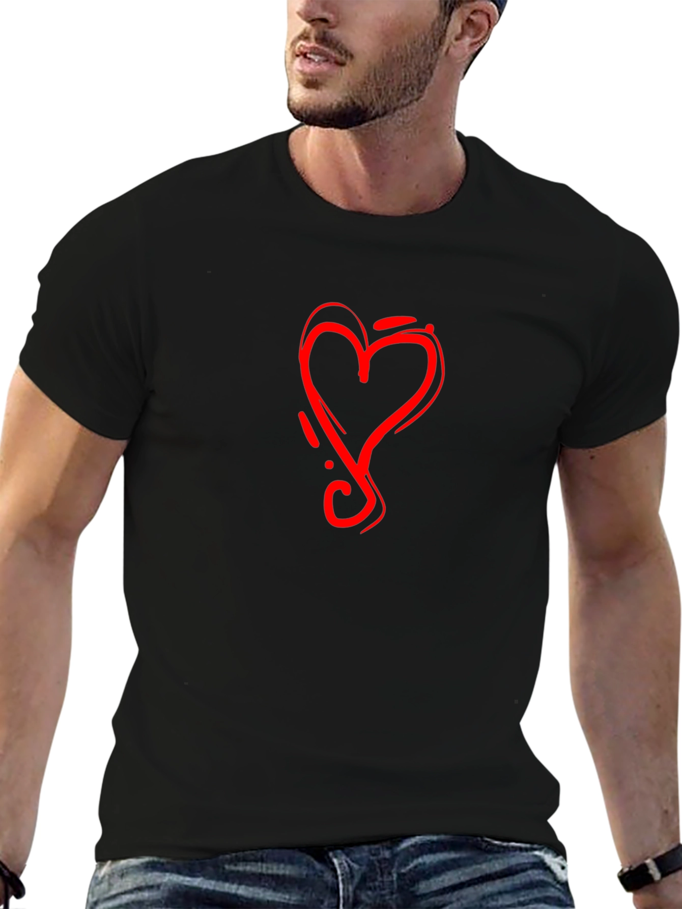 Black Tee with Red Heart Graphic