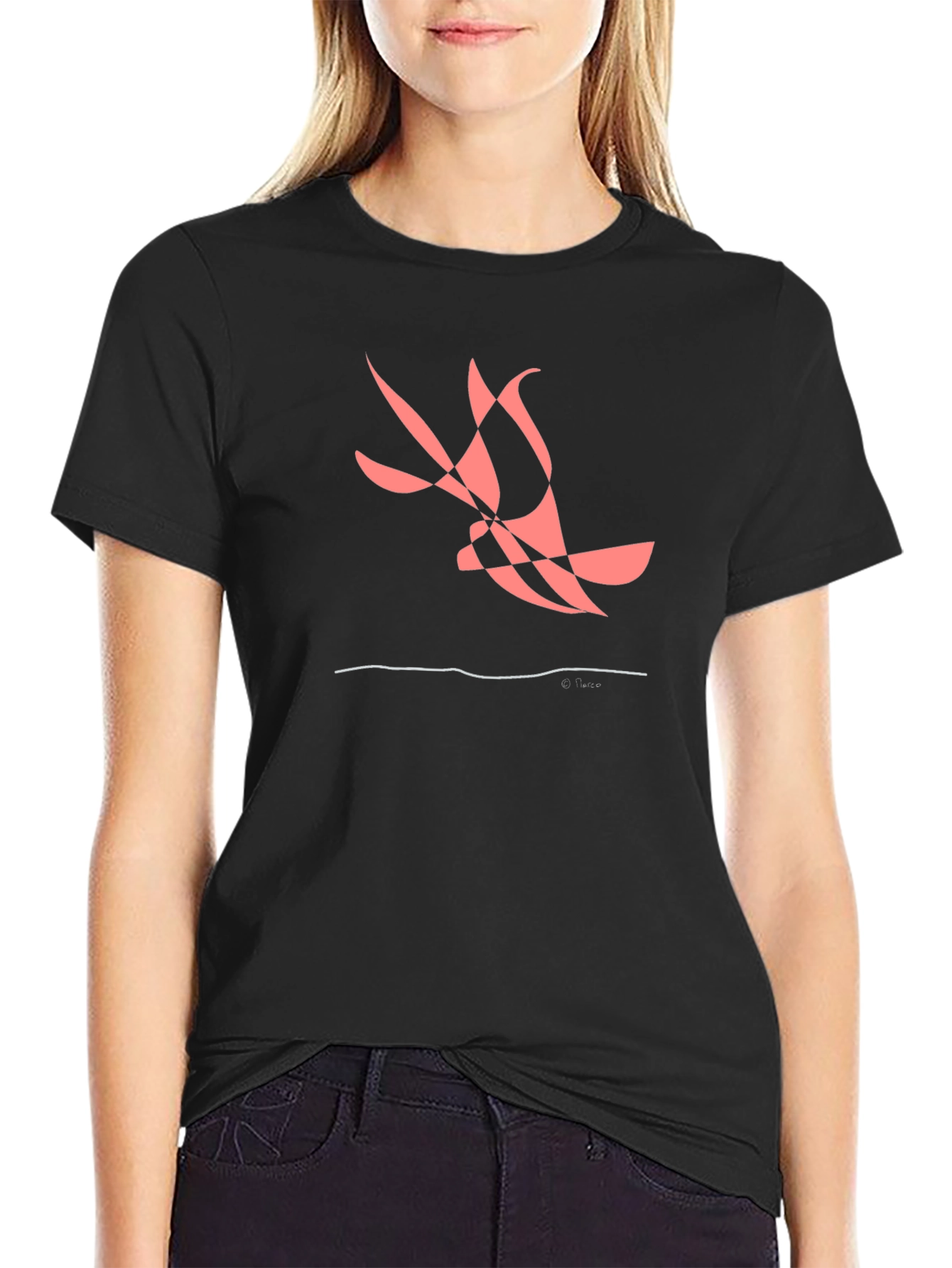 Abstract Bird Graphic Tee - Black Casual Shirt