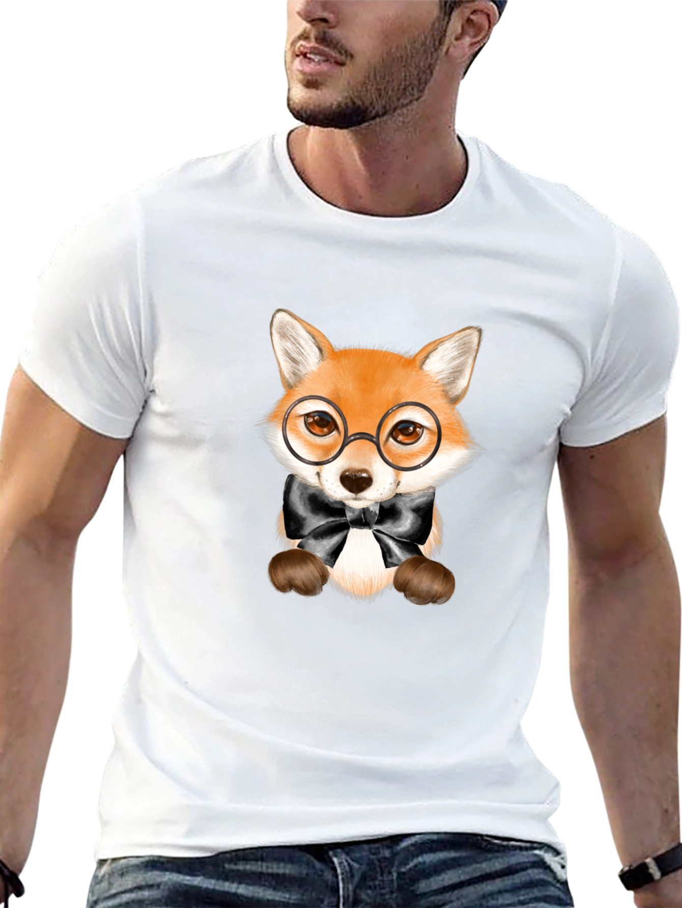 Fox with Glasses Graphic Tee - Black Unisex T-Shirt