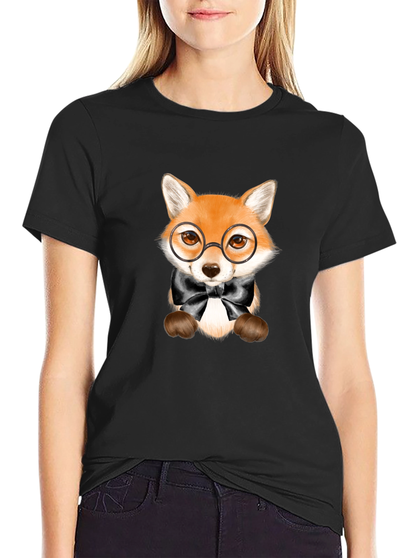 Fox with Glasses Graphic Tee - Black Unisex T-Shirt