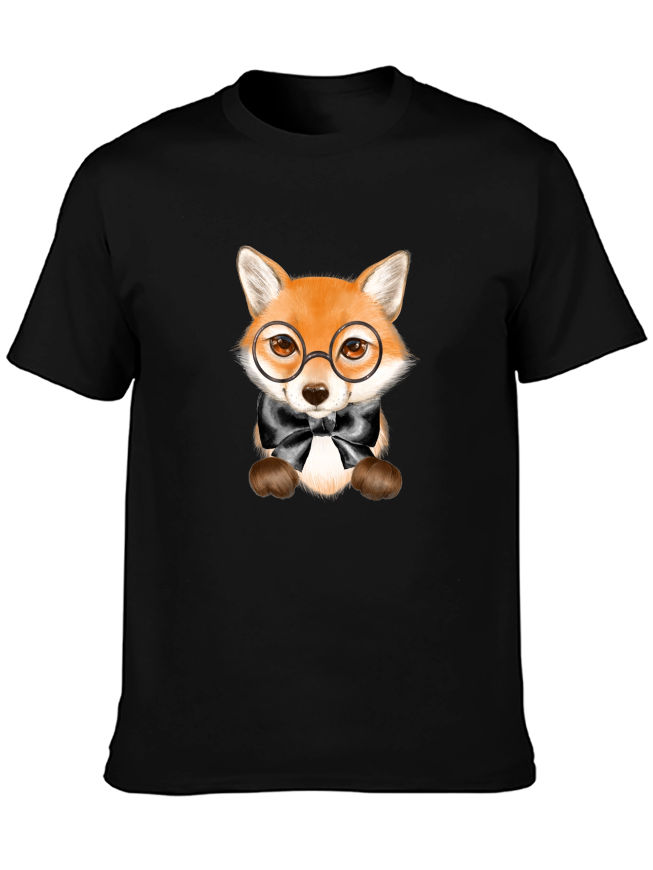 Fox with Glasses Graphic Tee - Black Unisex T-Shirt