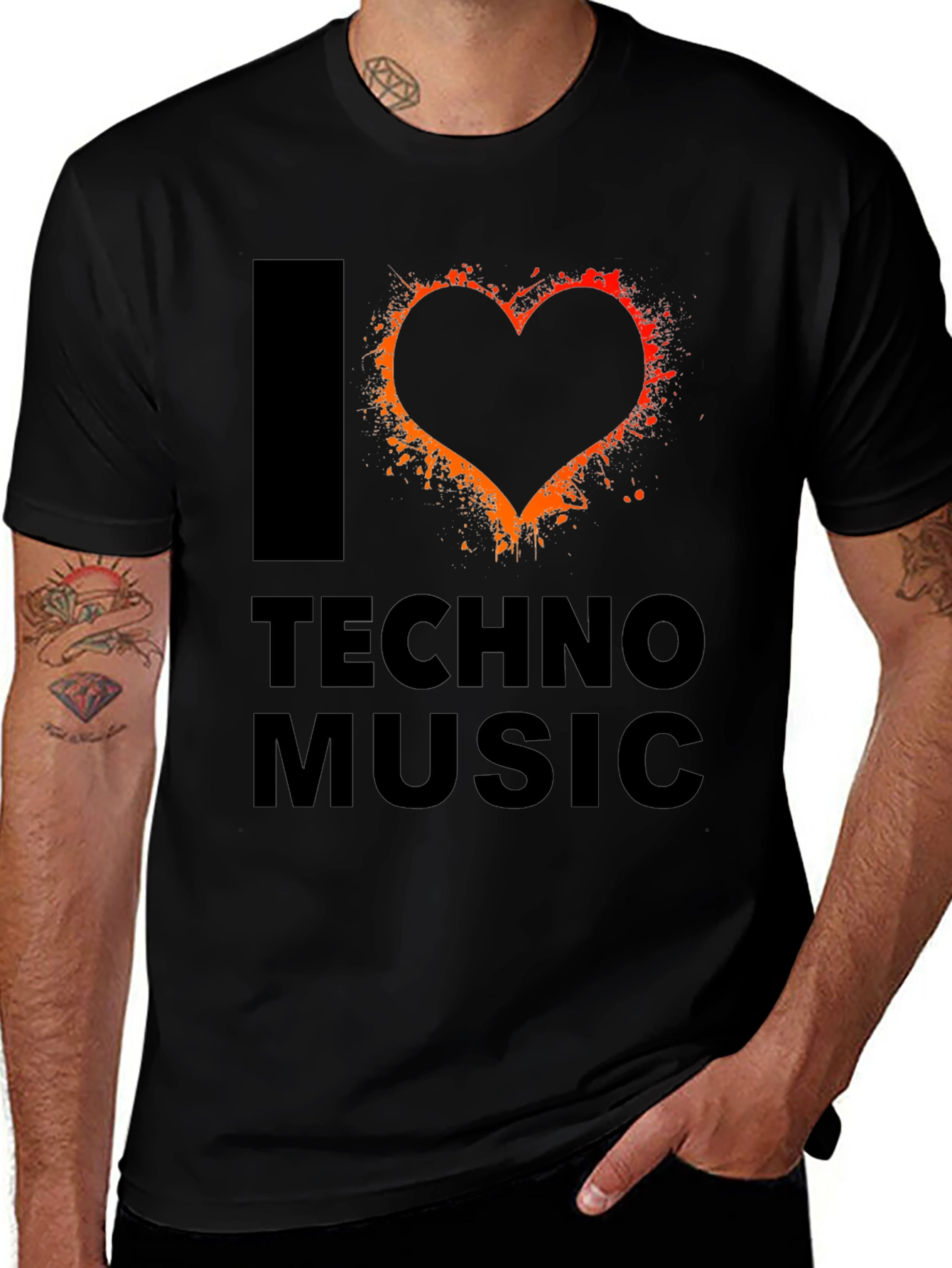 I Heart Techno Music Black Graphic T-Shirt
