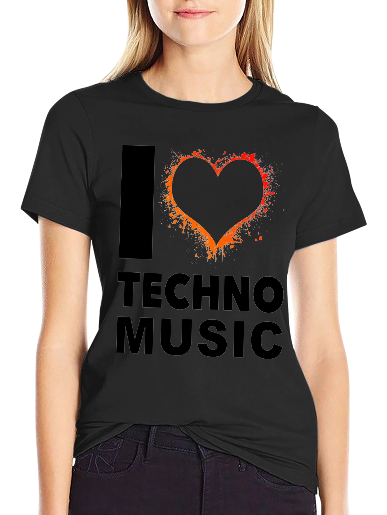 I Heart Techno Music Black Graphic T-Shirt