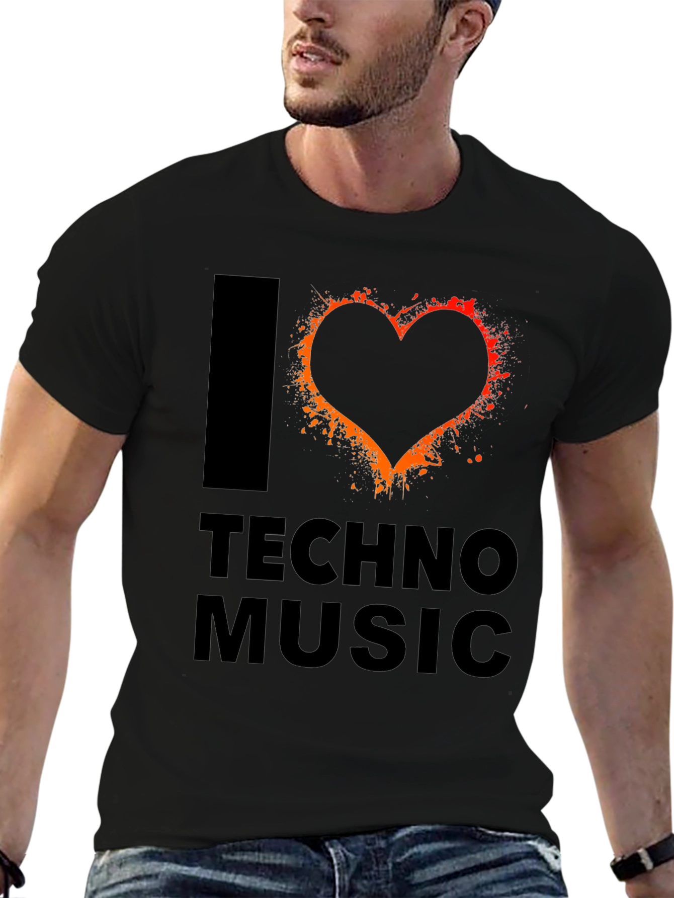 I Heart Techno Music Black Graphic T-Shirt