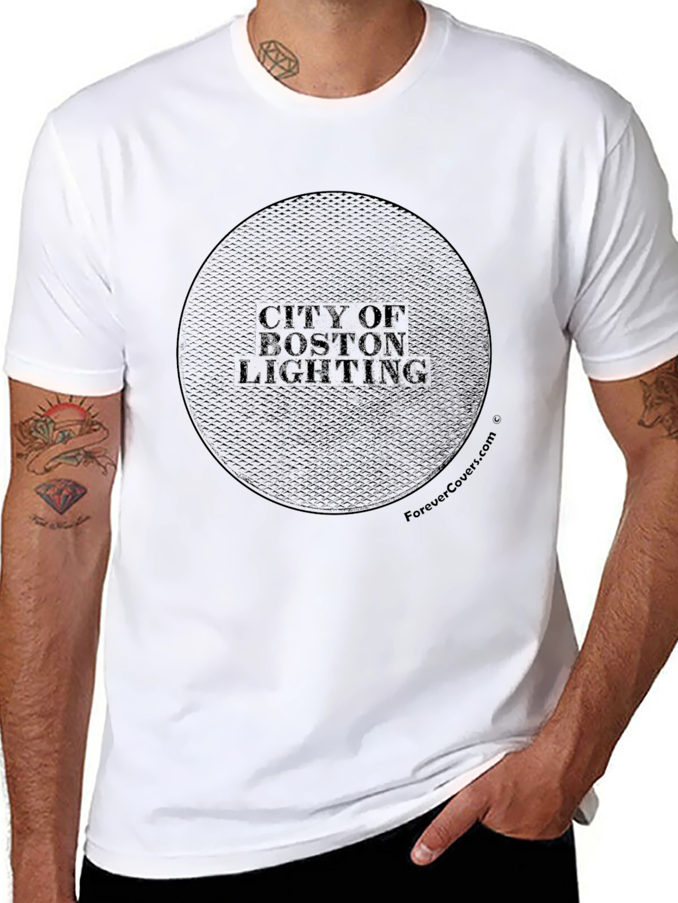 City of Boston Lighting Manhole Cover Graphic T-Shirt